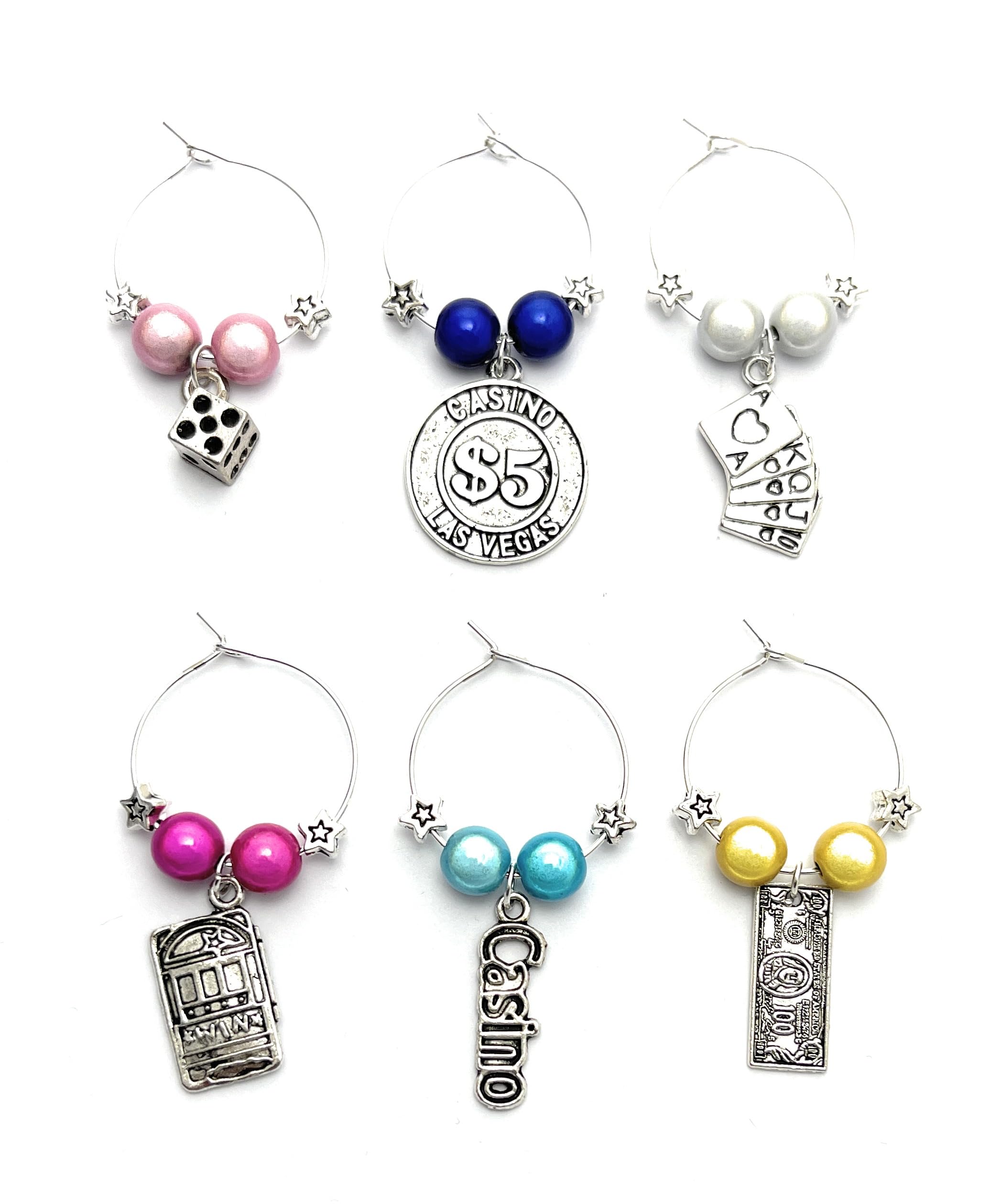 Libby's Market Place Casino Wine Glass Charms with Gift Bag