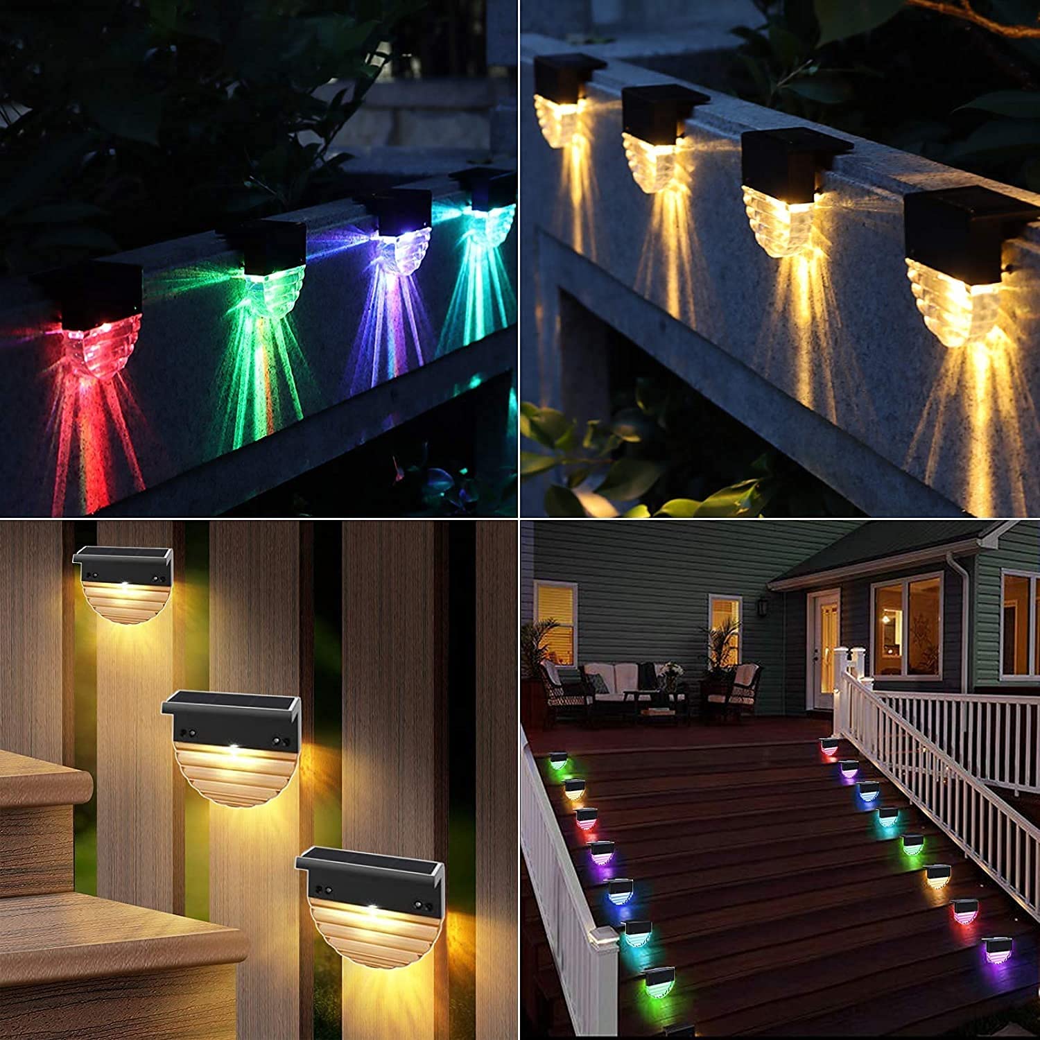 Lampy solarne na zewnątrz, ścieżka ogrodowa Wodoodporne solarne oświetlenie stopni na ogrodzenia, balustrady, tarasy, schody, dekoracje ogrodowe, ściany, ciepłe białe/kolorowe światło