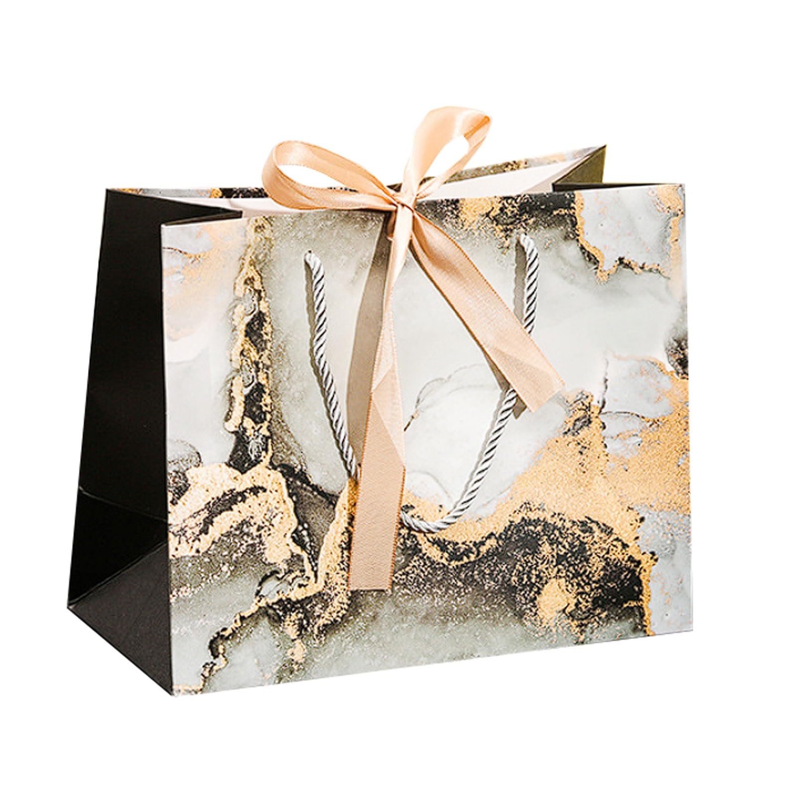 Sacs fourre-tout en papier épais marbre gris noir, 20 paquets, sacs de magasin vêtements et boulangerie avec ruban for, emballage détail(Gold,42 * 15 * 30cm)
