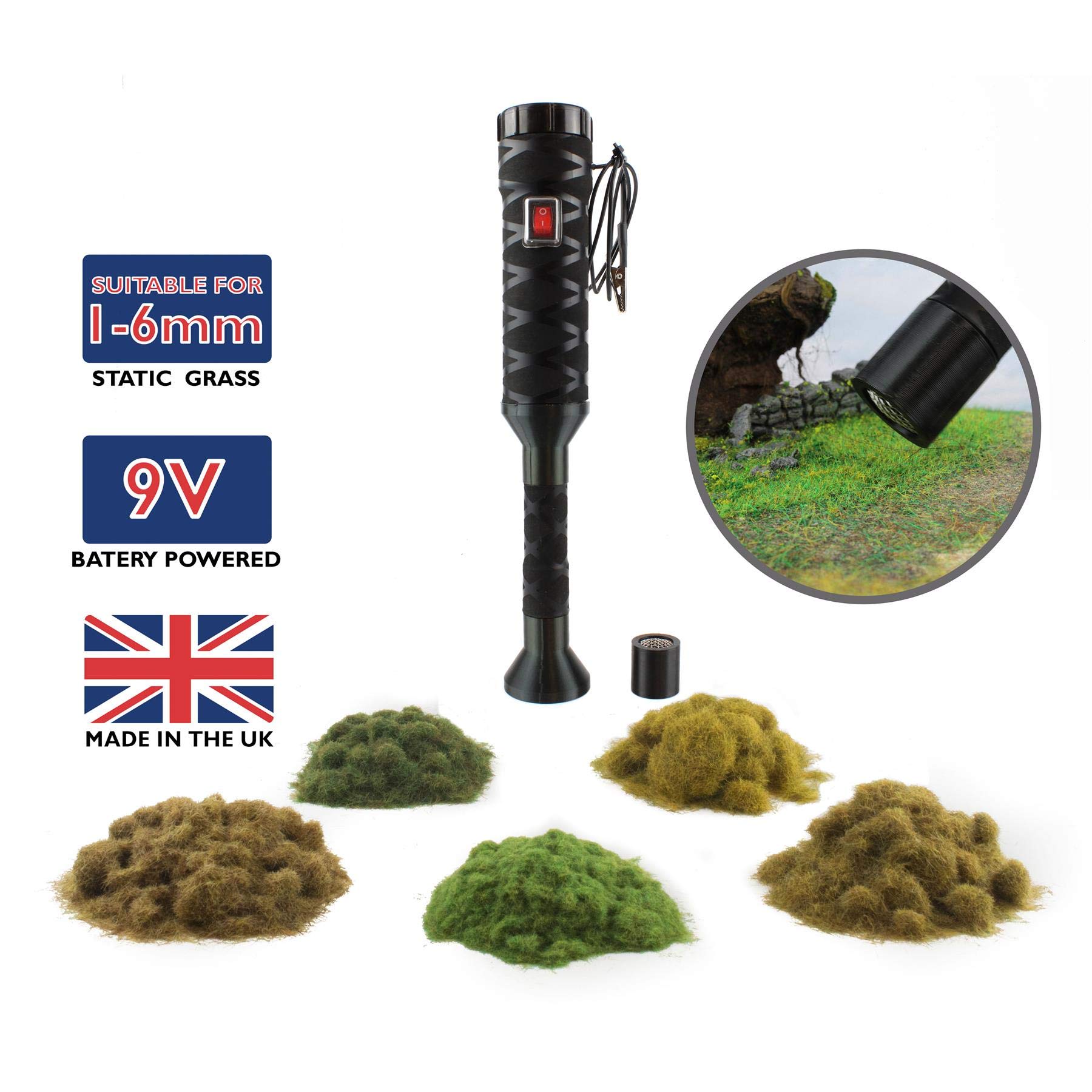 War World Scenics Pro Grass Detailer Begrasungsgerät Bahndamm Set - Modellbahn Modellbau Diorama Gerät Streugras Statische Grasfasern Flocke Landschaftsbau Geländebau