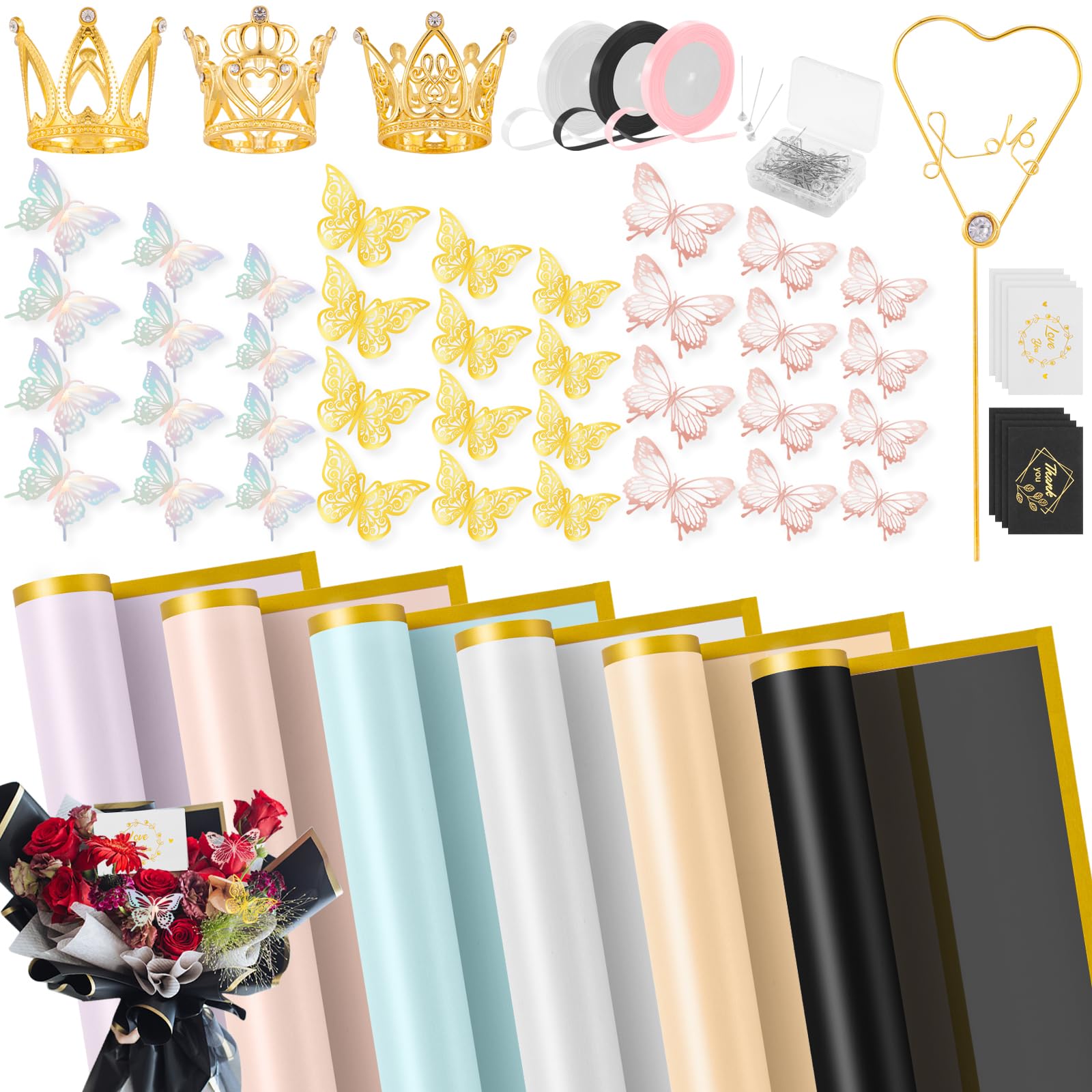 Pajean 320 Sheets Mother's Day Waterproof Bouquet Wrapping Paper Korean Gold Edge...