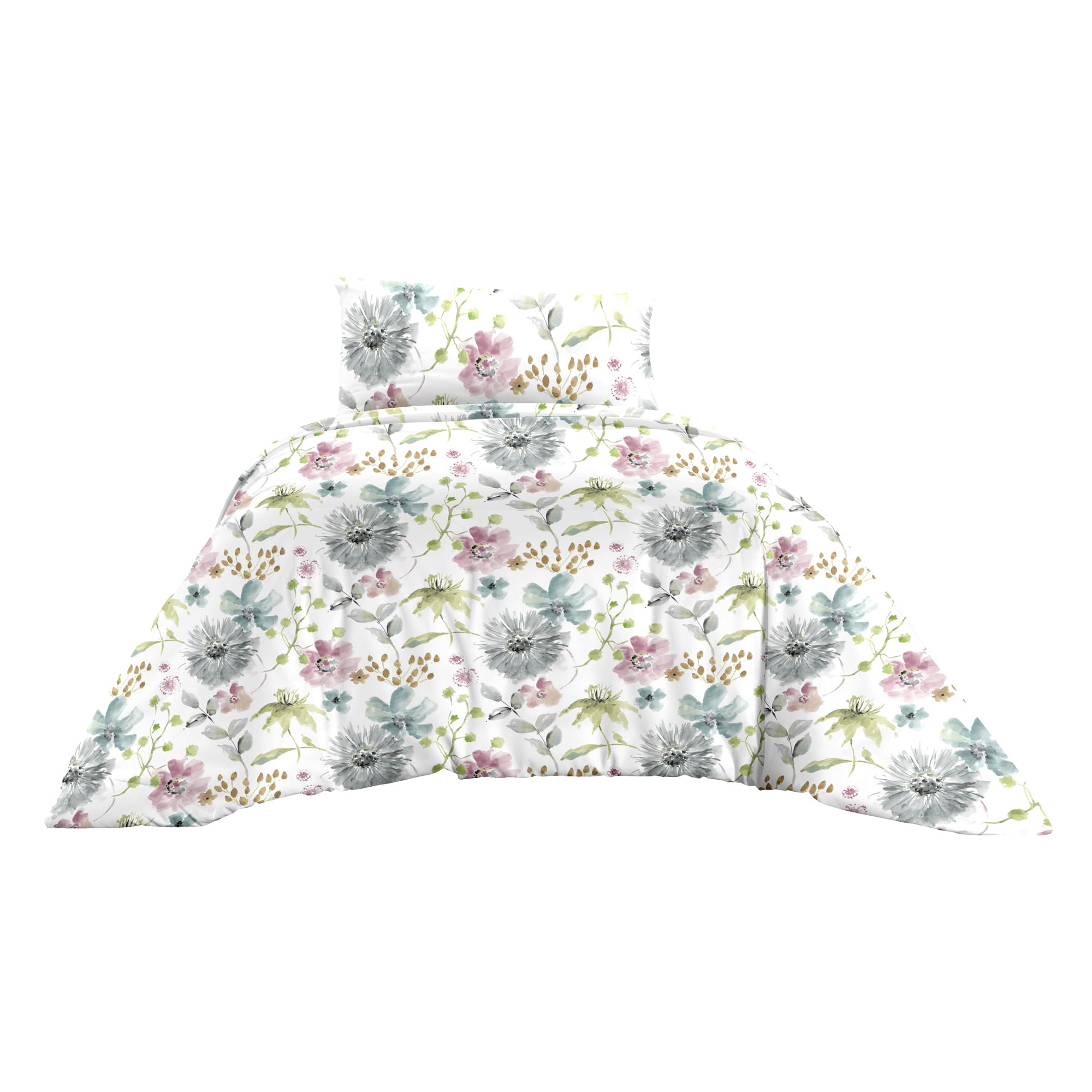Ruggeri - Set Copripiumino Piazza e Mezza - 100% Puro Cotone - Made In Italy - Collezione Flower Mon Amour (Eden)