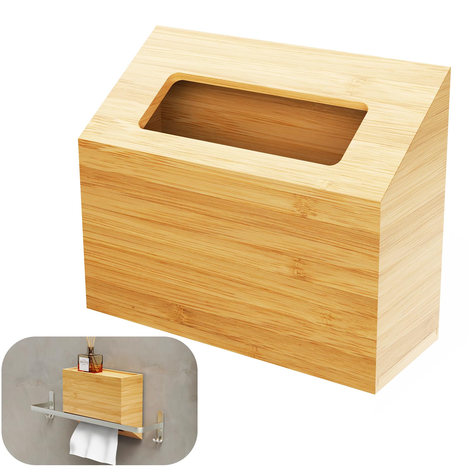 NiHome Hand Towel Box Cover for Kleenex Natural Bamboo Tissue Box Cover for Home Office Bathroom Decor Fits