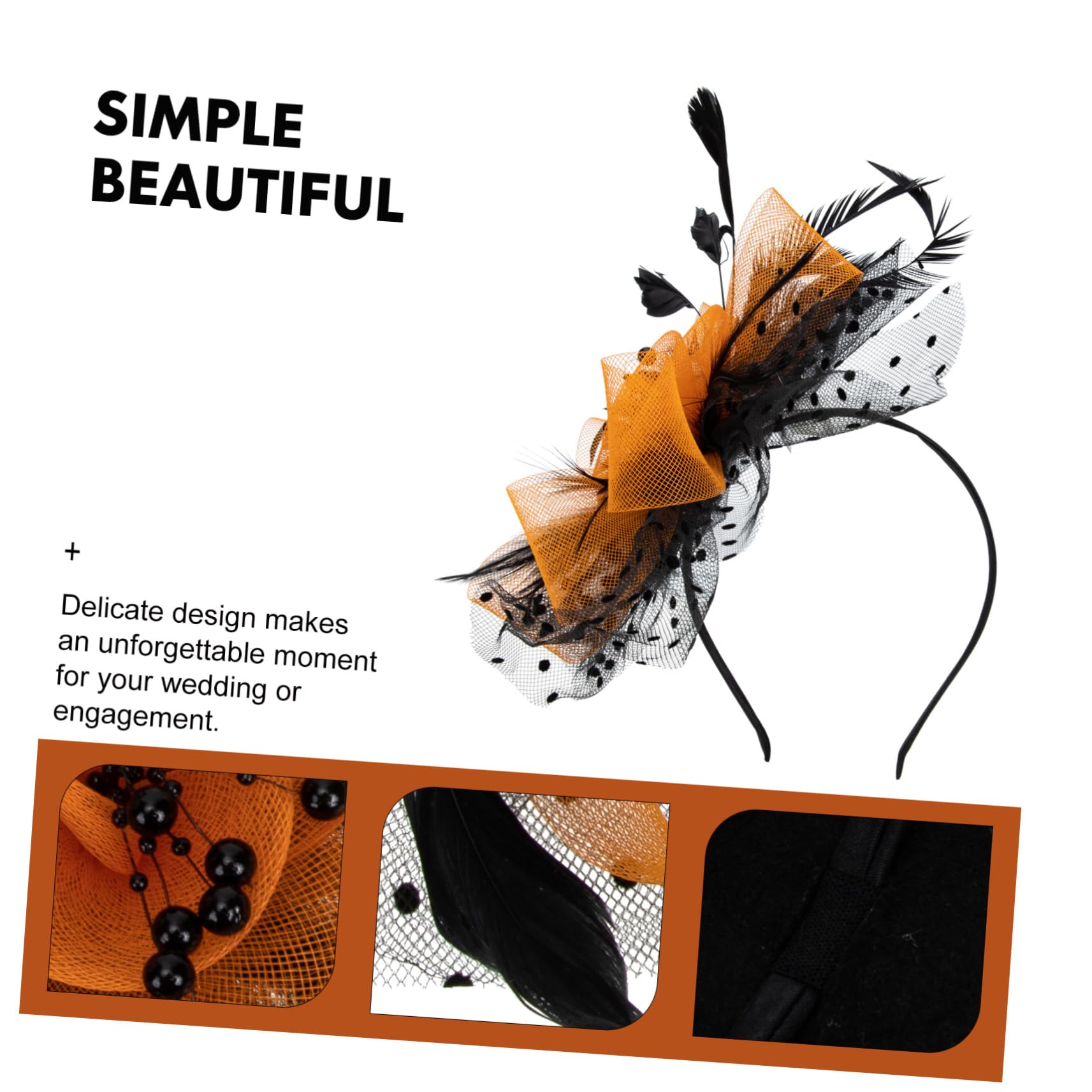 minkissy 4pezzi Fascinator Elegante Rete Per Feste Accessorio Moda Multifunzionale Per Cerimonie Matrimonio e Cosplay e Arancione