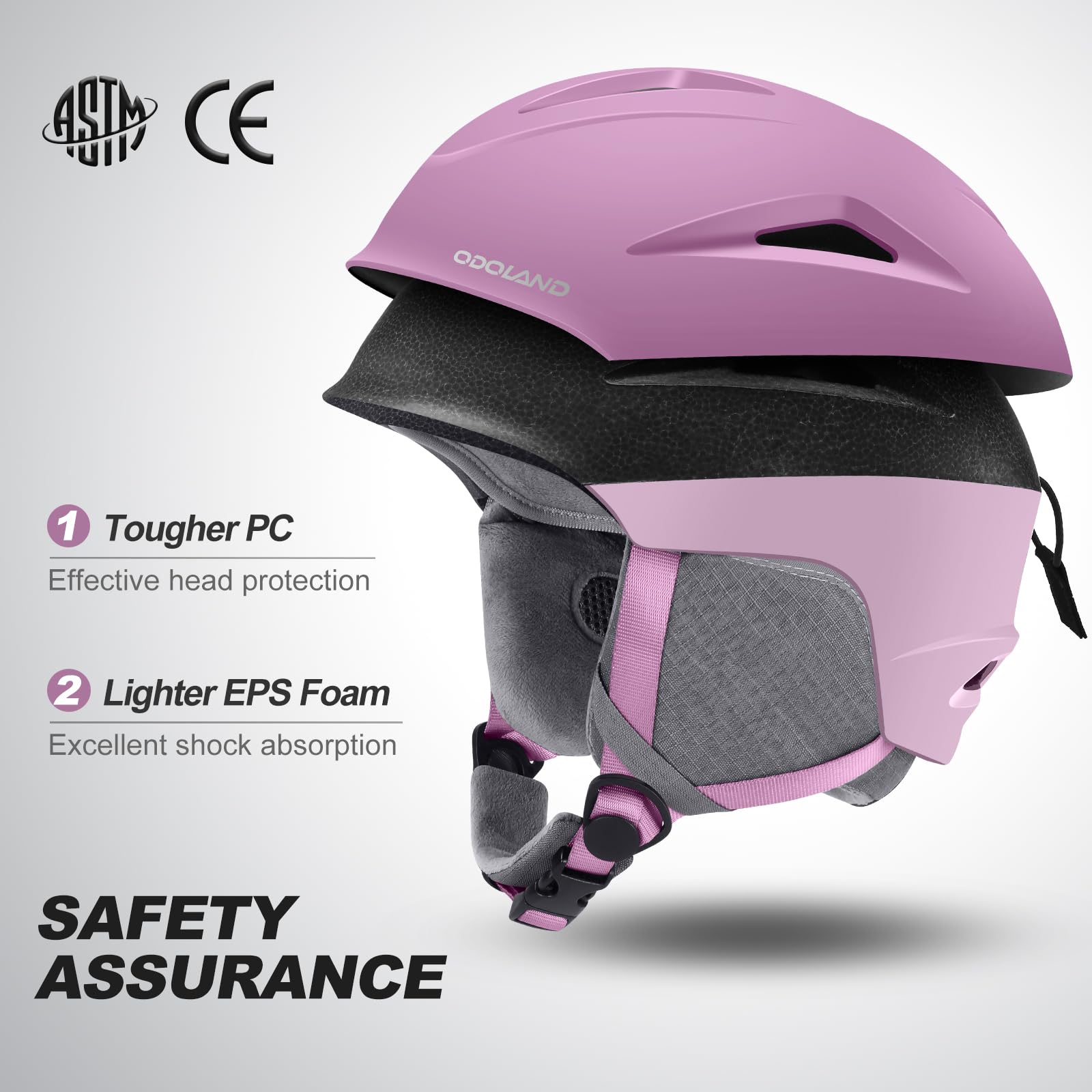 Odoland Casco da Sci per Bambini con Visiera per Ragazzi e Ragazze, Casco da Sci Regolabile con Cinturino con Fibbia Magnetica per Bambini dai 3 ai 12 Anni