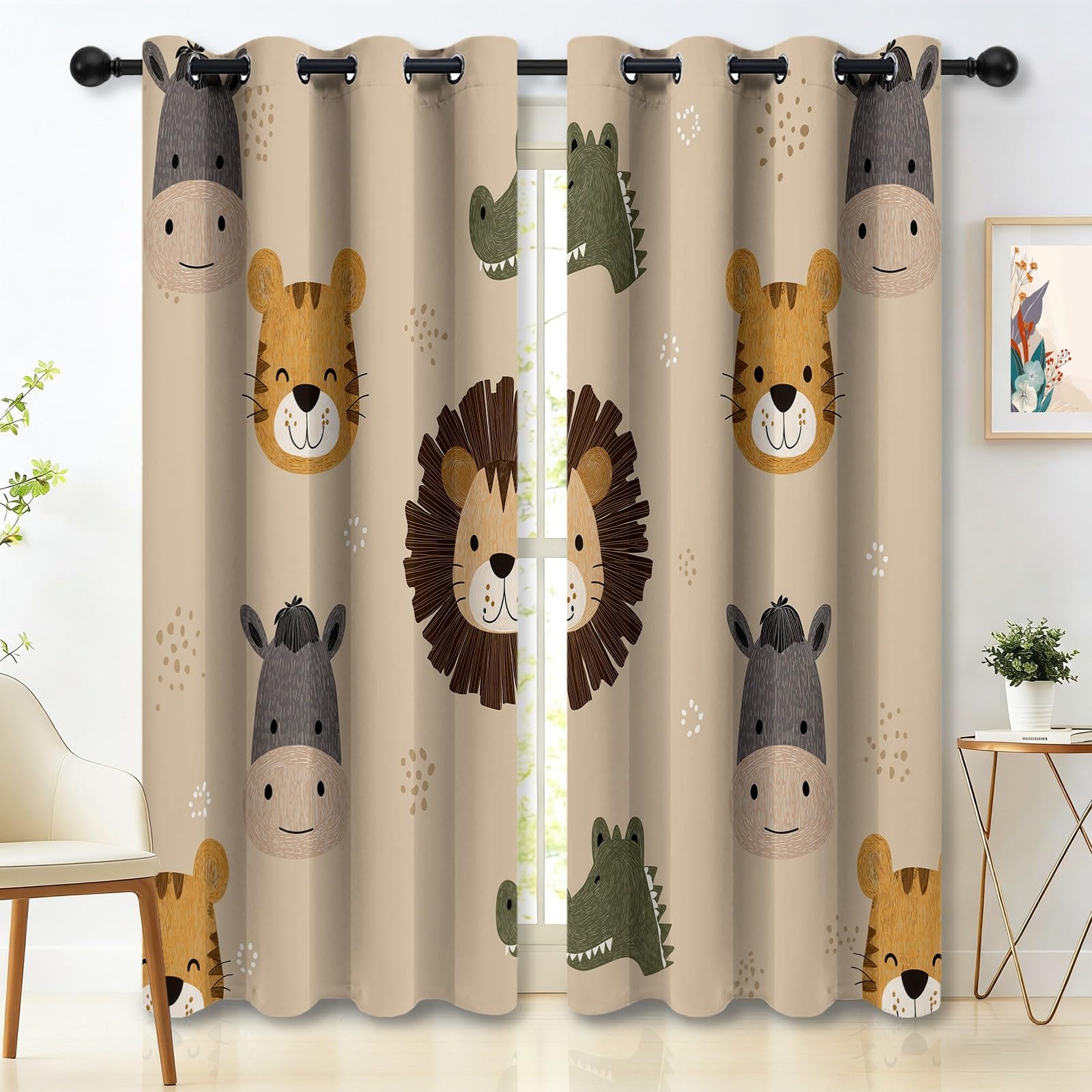Rideaux occultants animaux de la jungle 140x280cm pour la chambre enfant