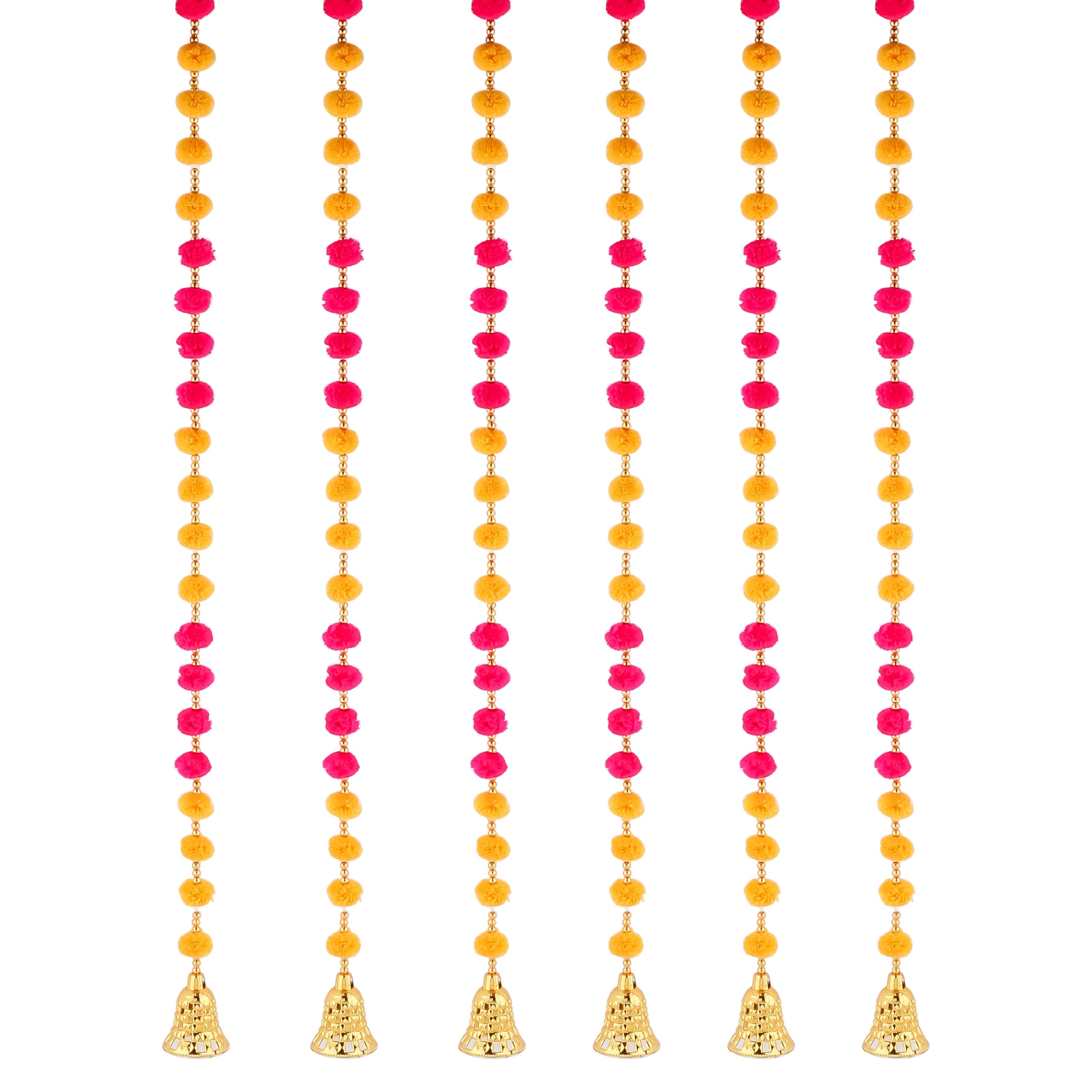 Prapti Handicrafts Handmade Wall and Door Hanging for Home Decor | Diwali Ganesh Pooja Backdrop | Wedding and All Festival Decoration | Decorative Items Pack of 6 Pompom String