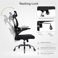 Vista 7 de Silla de oficina ergonómica con reposabrazos abatibles, soporte lumbar ajustable, silla de computadora con respaldo de malla transpirable, sillas