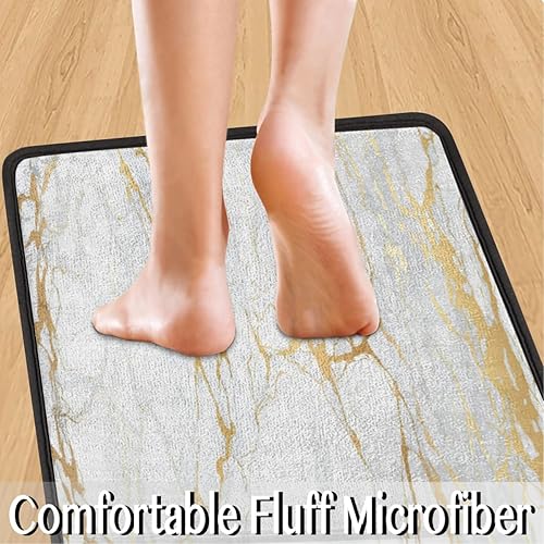 Miniatura 5 de GUYOS Tapete de cocina acolchado con patrón de incrustaciones doradas de mármol blanco y antifatiga, juego de 2 alfombrillas de cocina para piso,