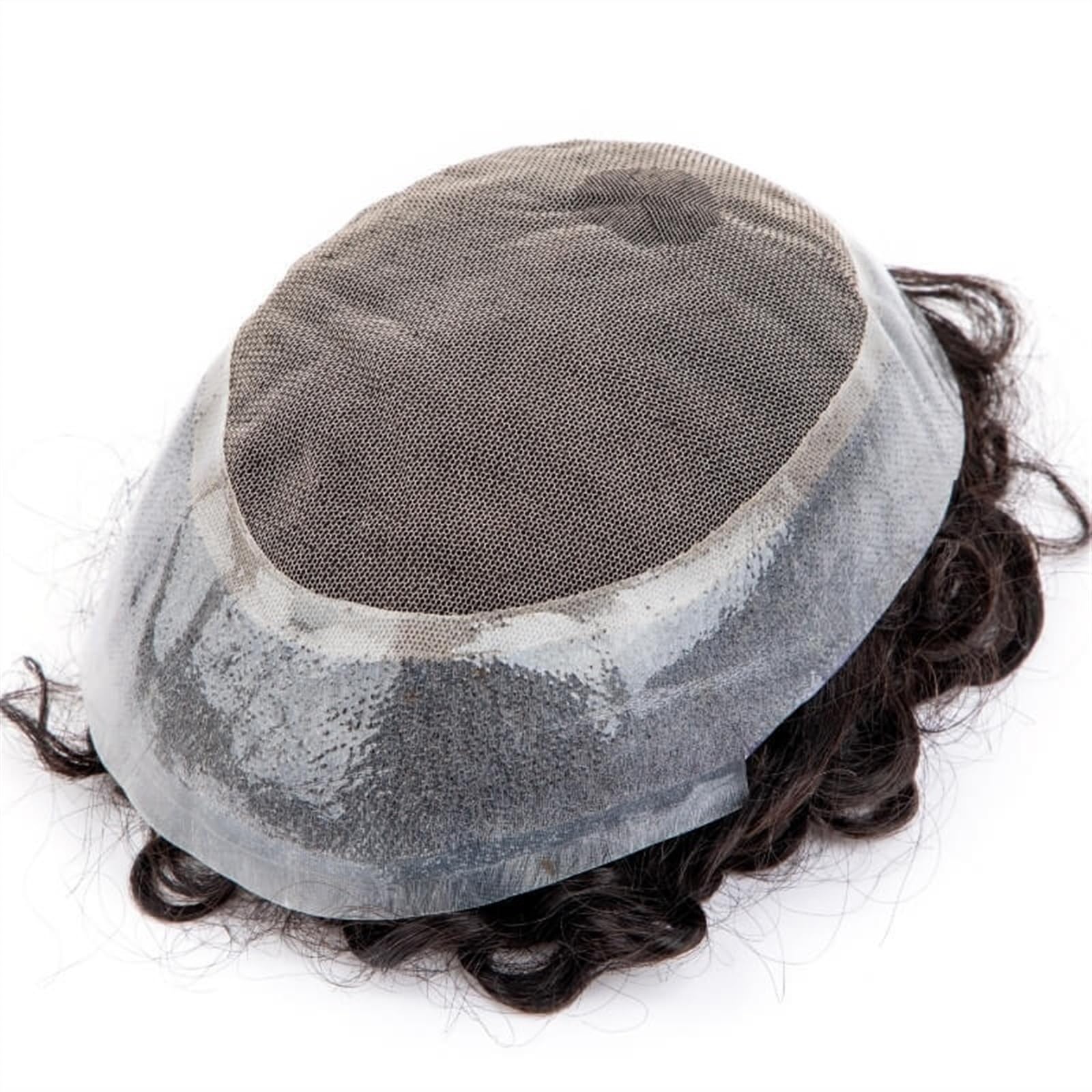Parrucche Divertenti Protesi for Capelli Maschili durevoli da Uomo Riccio da 20 mm, Pizzo Francese e Toupee da Uomo Trasparente da 1" Parrucca da Uomo(20mm Curly 130%,7x10)