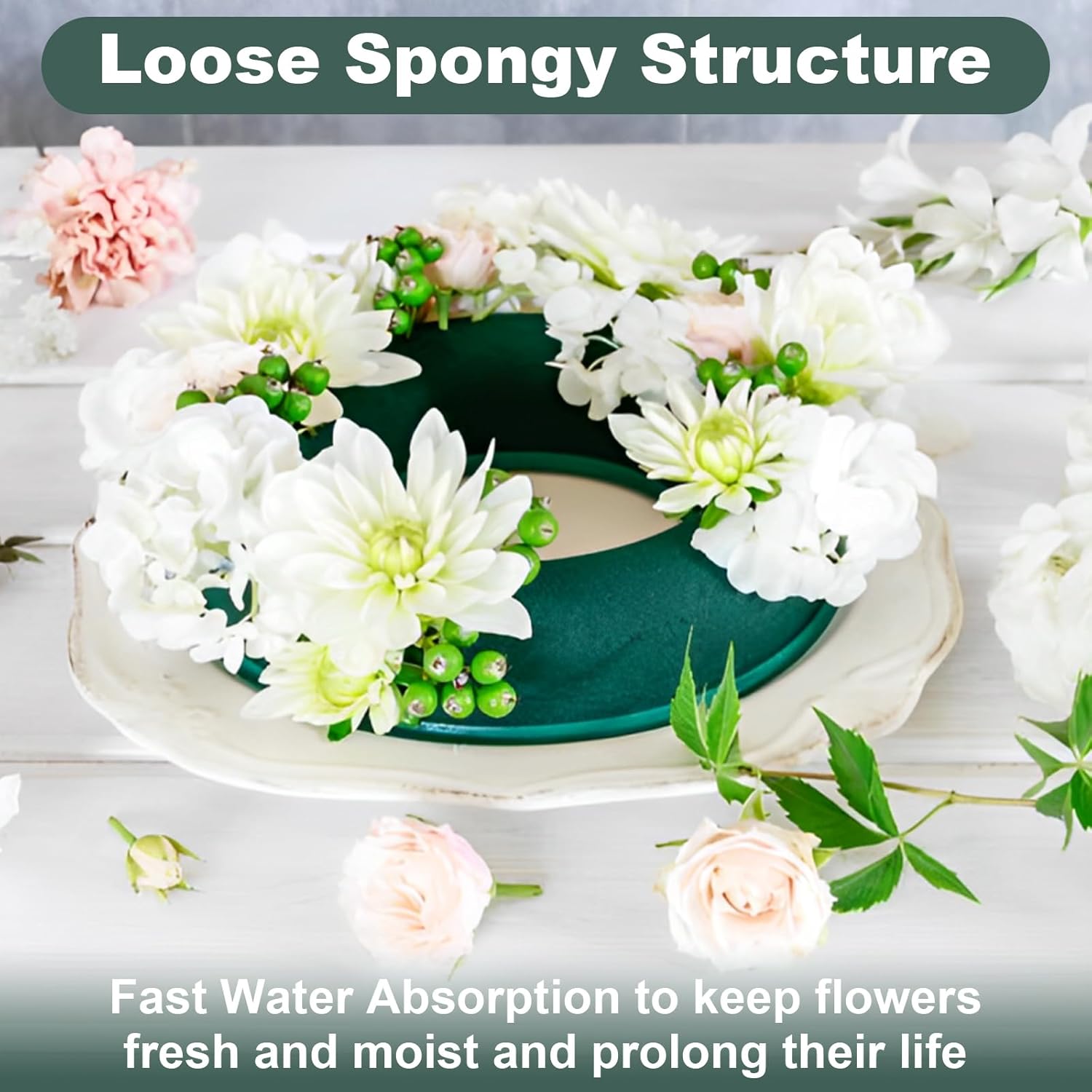 LOYORTY 3PCS 10Inch Flower Foam Ring, Green Floral Foam Blocks, Floral Foam for Flower Arrangements, Wet Flower Foam Ring for Flower Arrangements for Wedding, Birthdays, Home