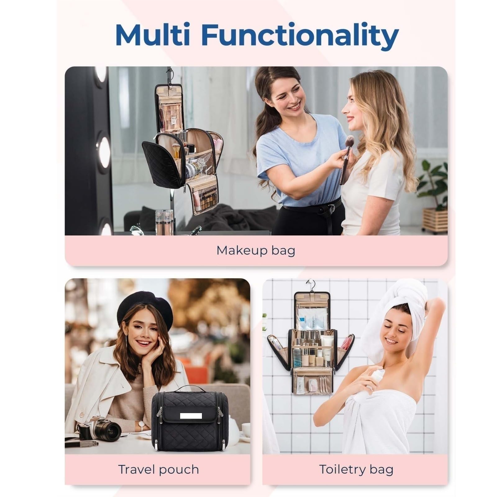 Neceser Maquillaje Neceser Mujer Bolsa De Cosméticos For Mujer con Gancho, Bolsa De Cosméticos Portátil Que Puede Contener Cosméticos Y Artículos De Tocador Bolsa De Maquillaje(Black)