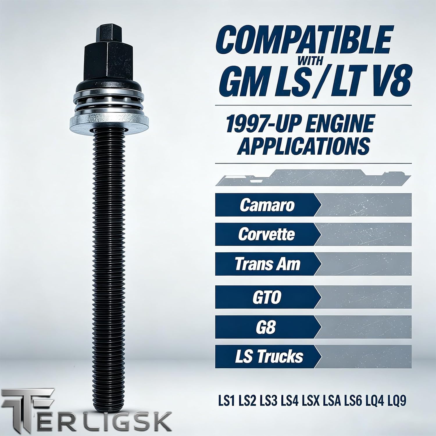 551141 LS Harmonic Balancer Install Tool for GM 1997-Up LS LT V8 Crank Pulley Kit | Alloy steel, M12×1.75 thread, with thrust bearing & flange nut, fits LS1 LS2 LS3 LSX LSA LS6 LQ4 LQ9 engines
