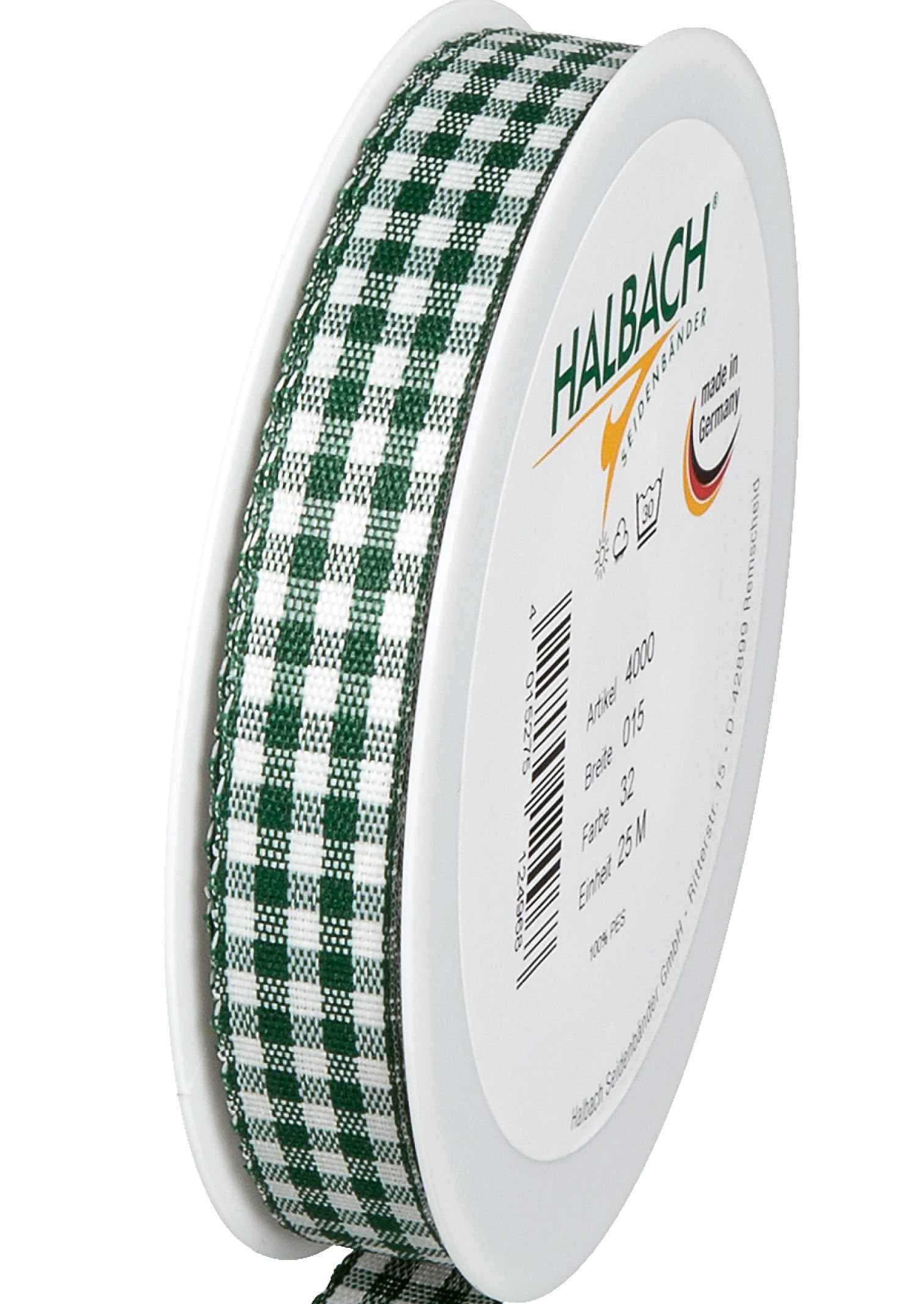 Halbach Seidenbänder Premium Vichy Checked Gift Ribbon (Dark Green) Width 15 mm Length 25 m Checked Ribbon Made in Germany