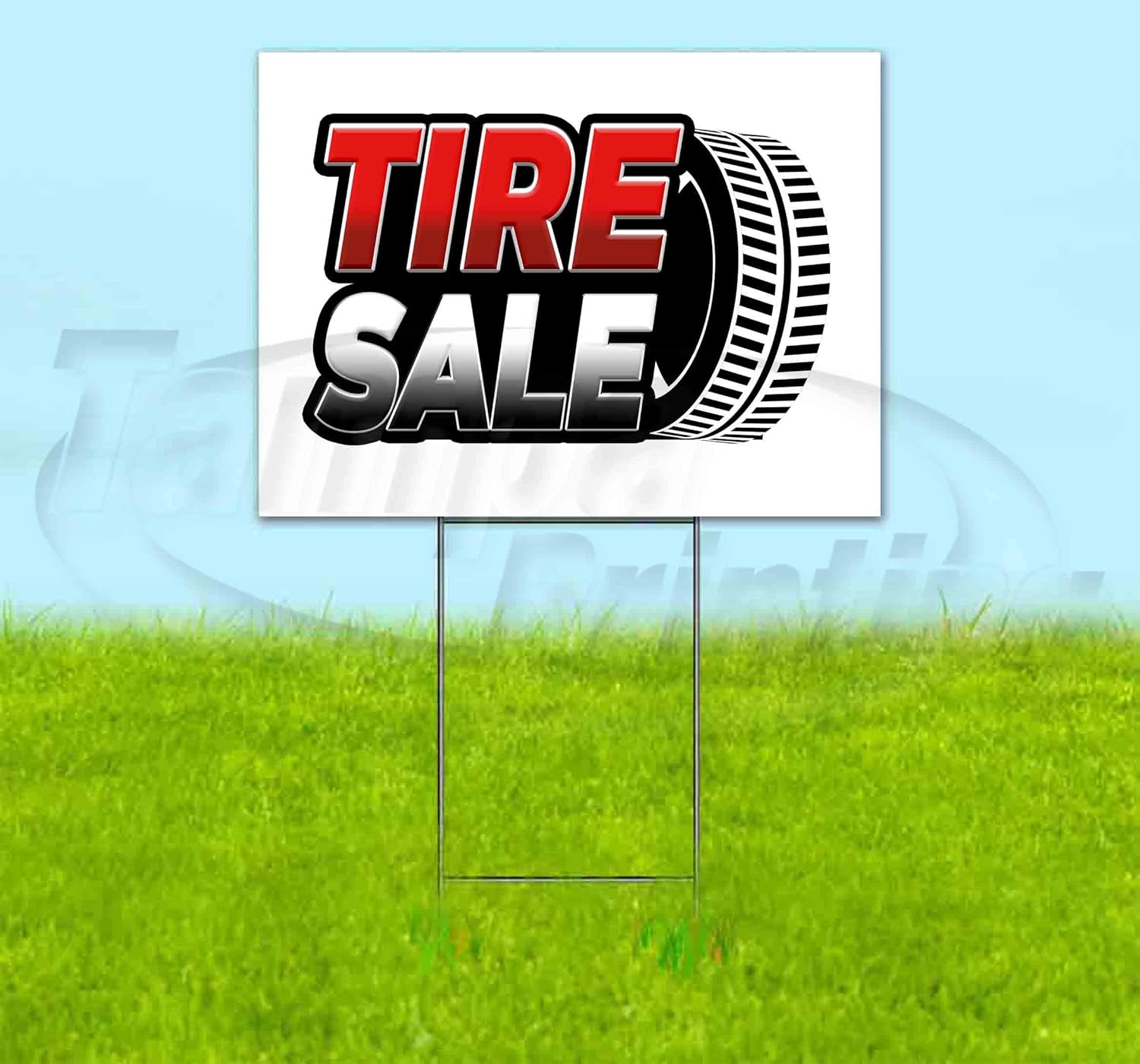 Tire Sale (18" X 24") Yard Sign, Quantity Discounts, Multi-Packs, Includes Metal Step Stake, Bandit Sign