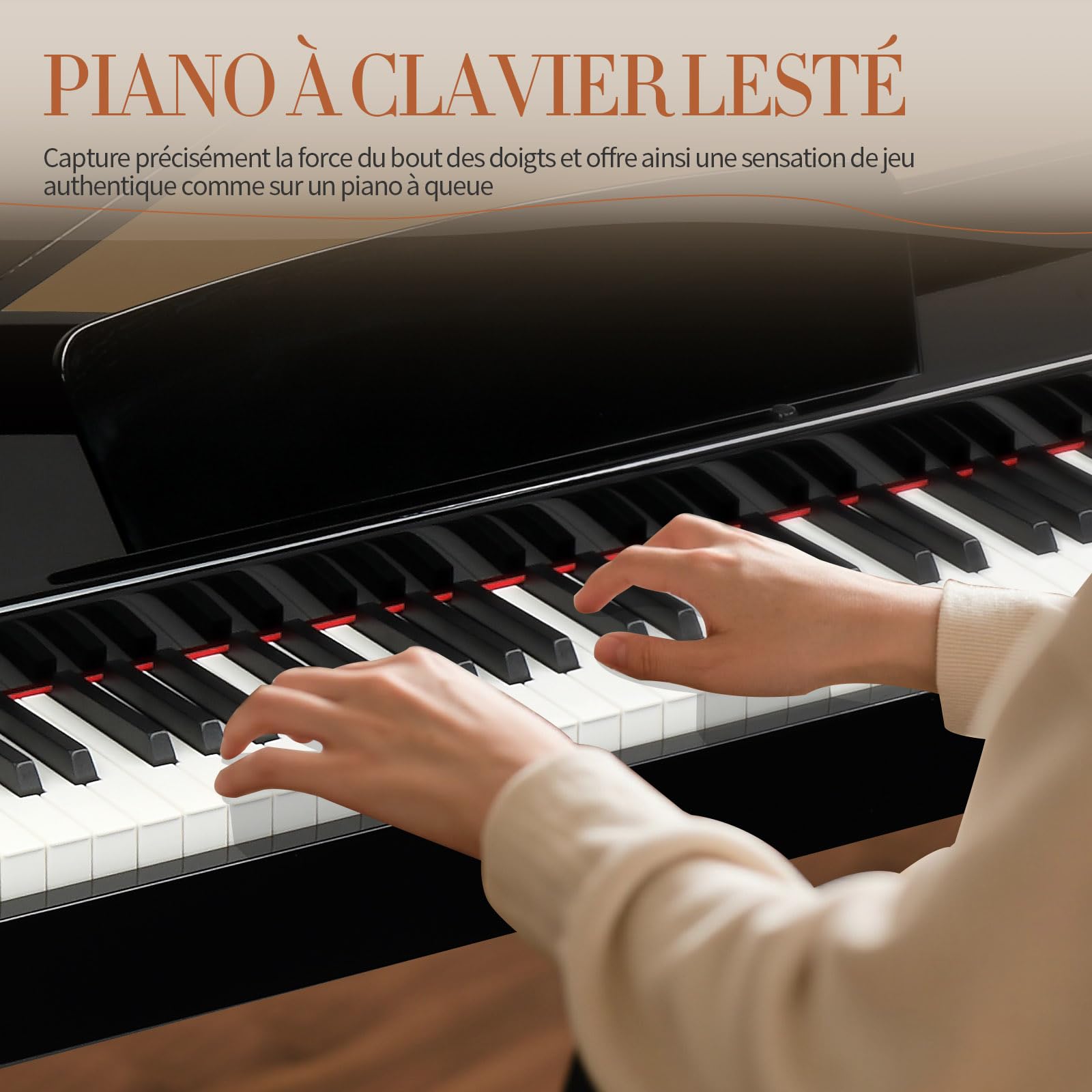 LEADZM Piano Numérique Marteaux 88 Touches, Piano Électrique avec Ressemblant à un Corps de Piano à Queue, avec MIDI-USB, Audio 4 Haut-Parleurs, Système à 3 Pédales, Noir