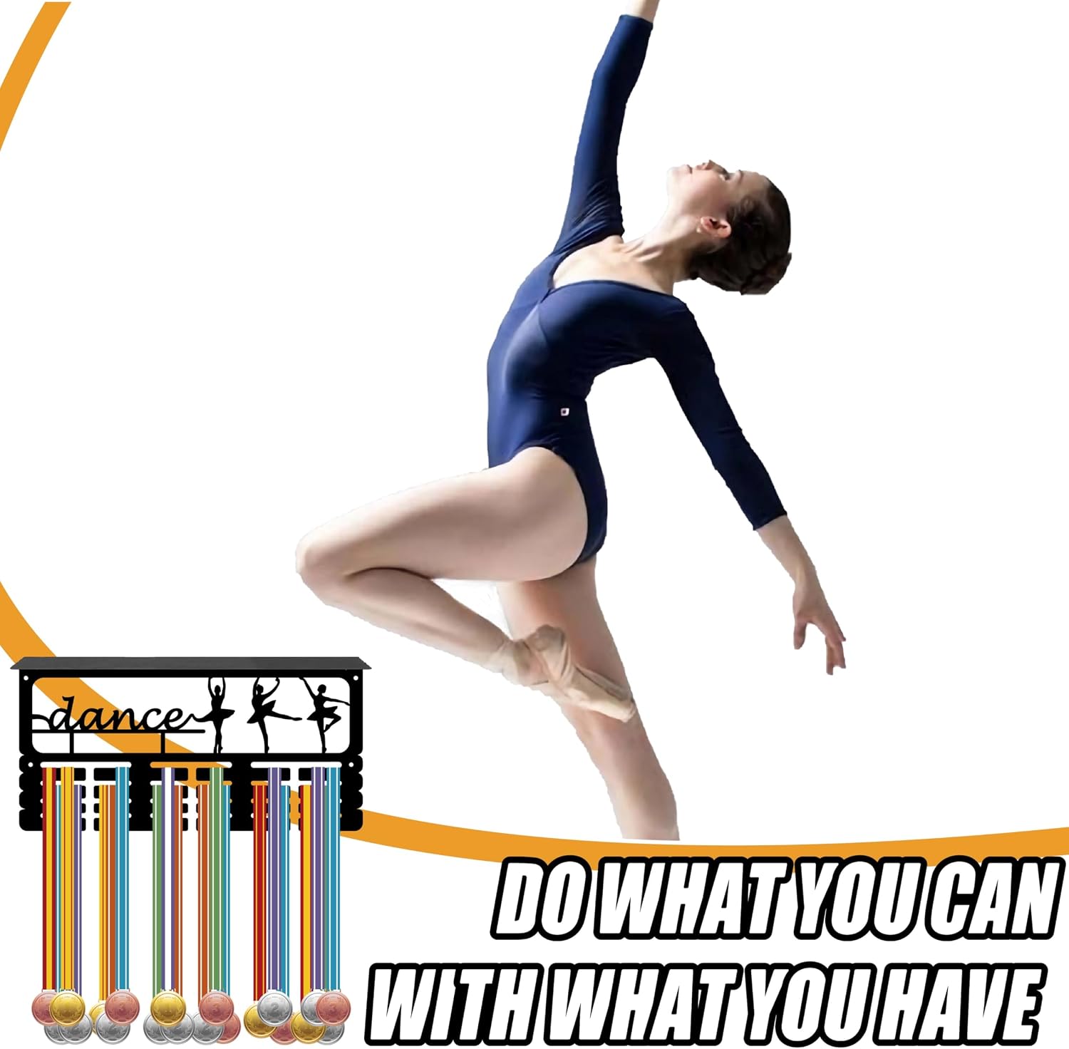 CREATCABIN Dance Medal Holder Trophy Shelf Medal Hanger Display with Shelf Stand Sports 4 Rows Wall Mount Hold 70+ Medals for Women Gymnastics Ballet Running Swimming Awards Rack 15.7 x 7.9 Inch