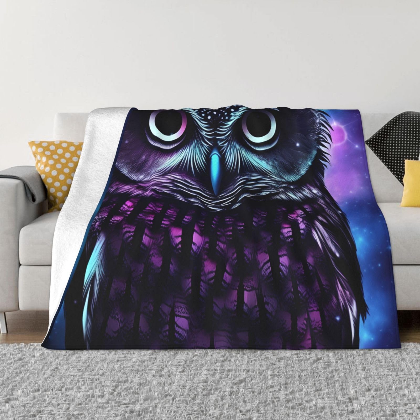 Fodpand Black Purple Owl Flannel Blanket 80"X60" - Ultra-Soft Lightweight Throw Blanket For Bed, Sofa, And Couch - Luxury Air Conditioning Blankets - Cozy Warm Blankets For All Seasons