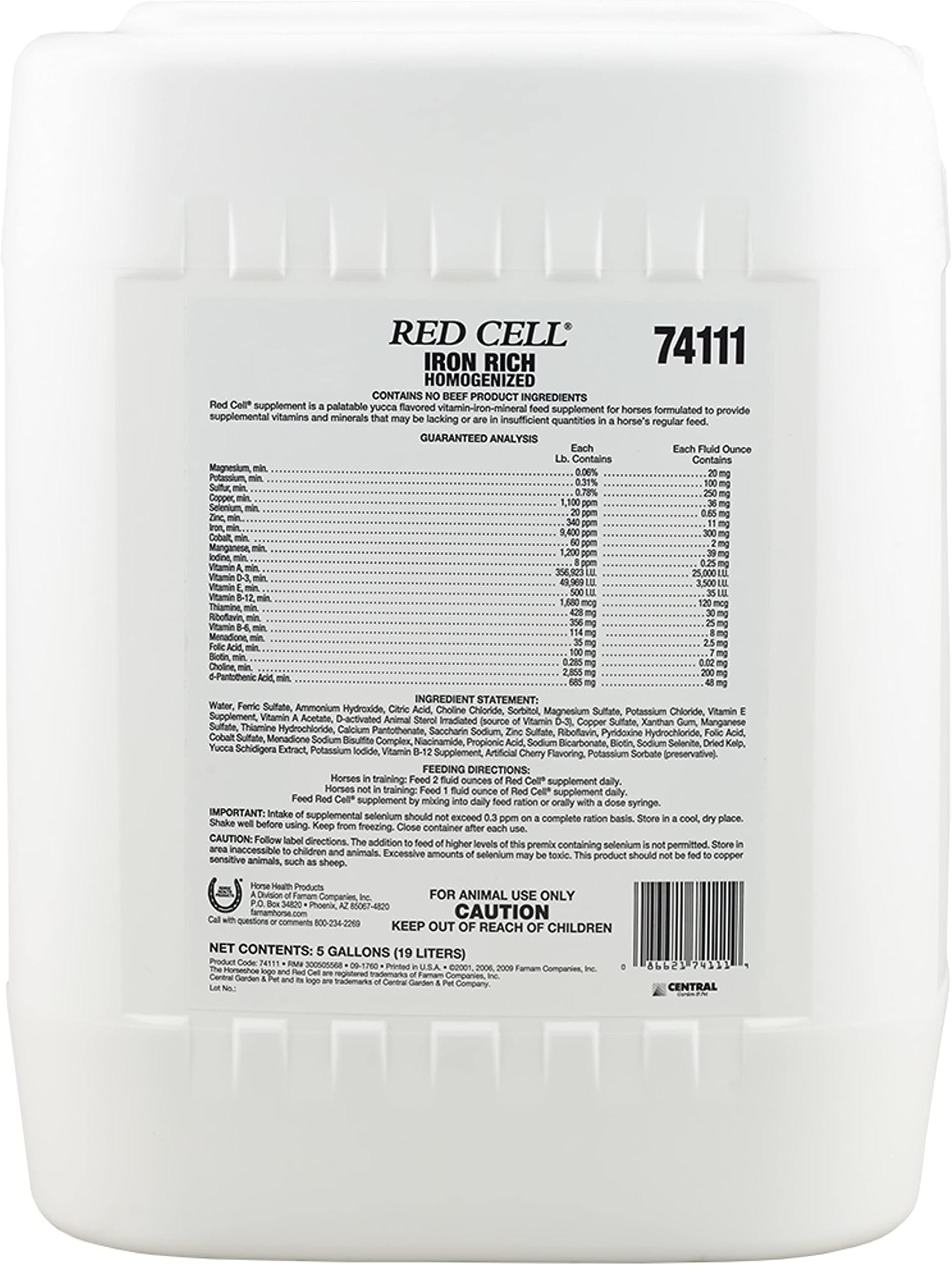 Horse Health Red Cell, Liquid Vitamin-Iron-Mineral Supplement for Horses, Helps Fill Important Nutritional Gaps in Horse's Diet, 5 Gal., 640 Oz., 320-Day Supply