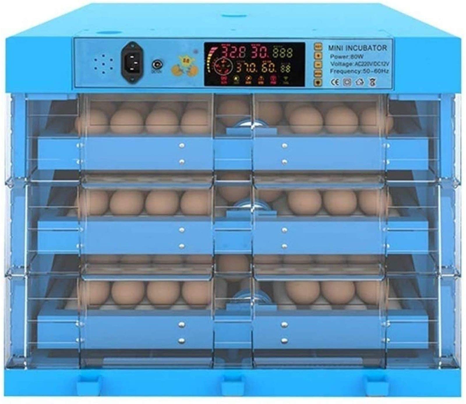 Egg Incubator and Hatcher 192 Eggs Large Digital Fully Automatic Hatching Poultry Chicken Duck Goose Birds Turning Humidity LED Display,Blue, UK Plug (Blue)