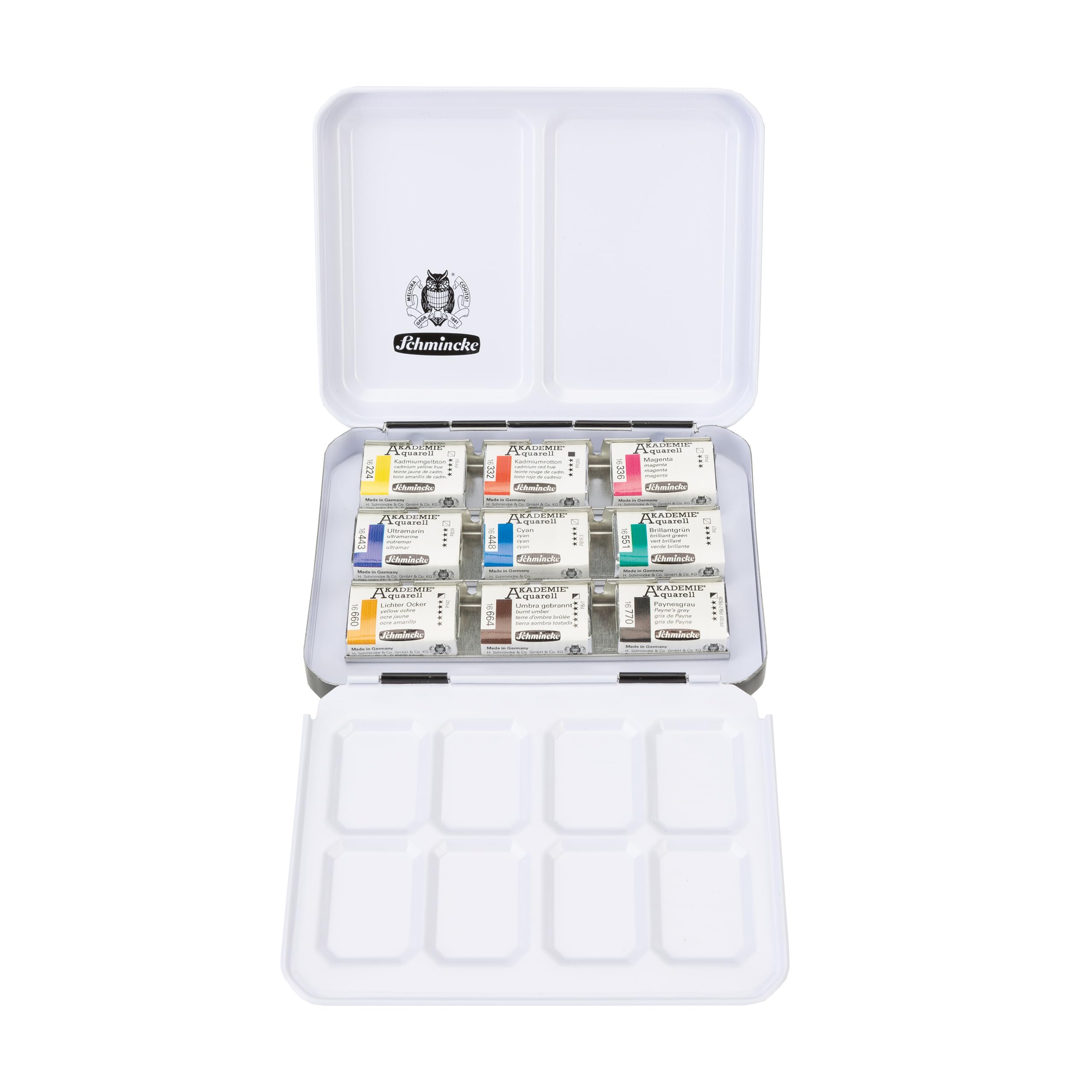 Schmincke AKADEMIE Aquarell Farbkasten Metall 9 x 1/1 Näpfchen, 75 789 097