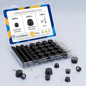 144Pcs Rubber Feet for Cutting Board, Non-Slip Cutting Board Feet with 304 Stainless Steel Screws, 2 Sizes Screw-on Rubber Bumpers Pads for Furniture, Electronics, Cabinets and Tables