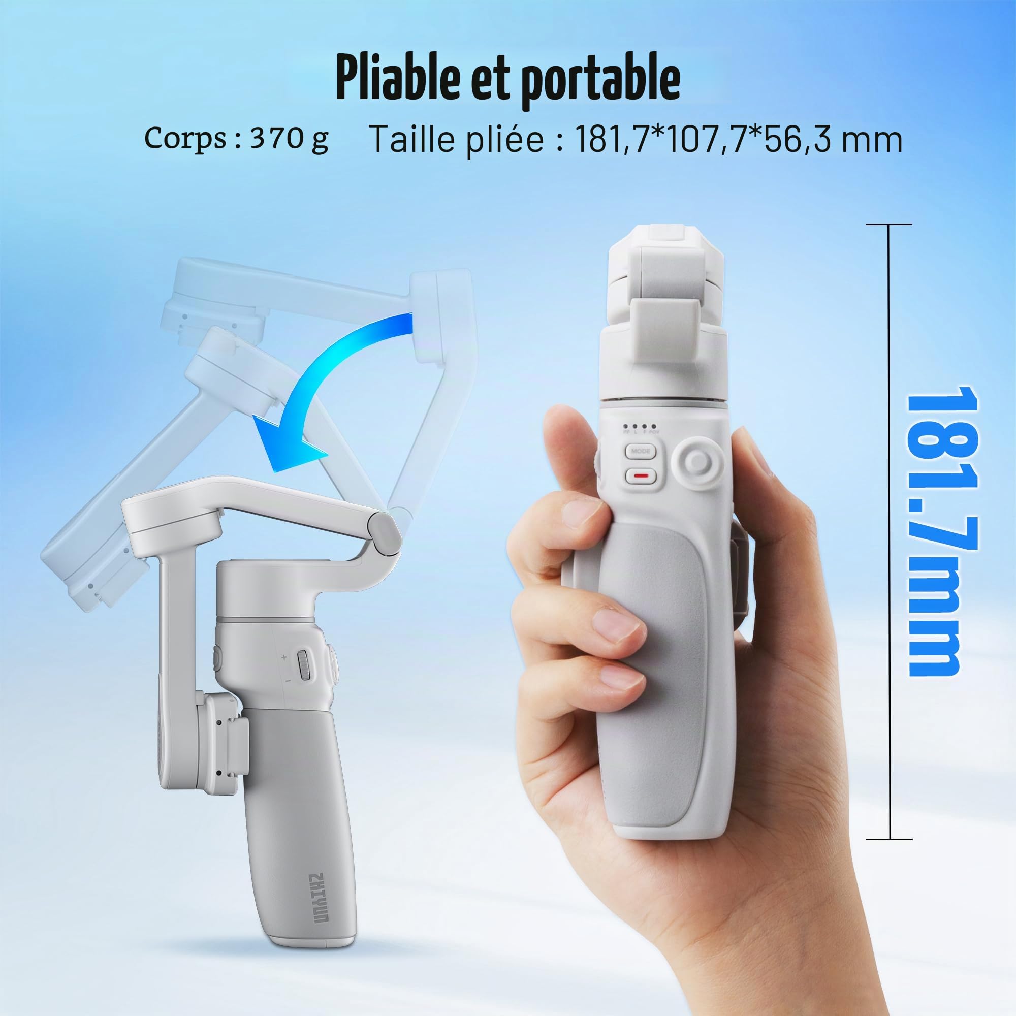ZHIYUN Smooth Q4 Combo [Official] Stabilisateur Smartphone 3 Axes avec Perche Telescopique, Telephone Gimbal pour iPhone et Android avec Trepied, Sac, Lumiere Magnétique