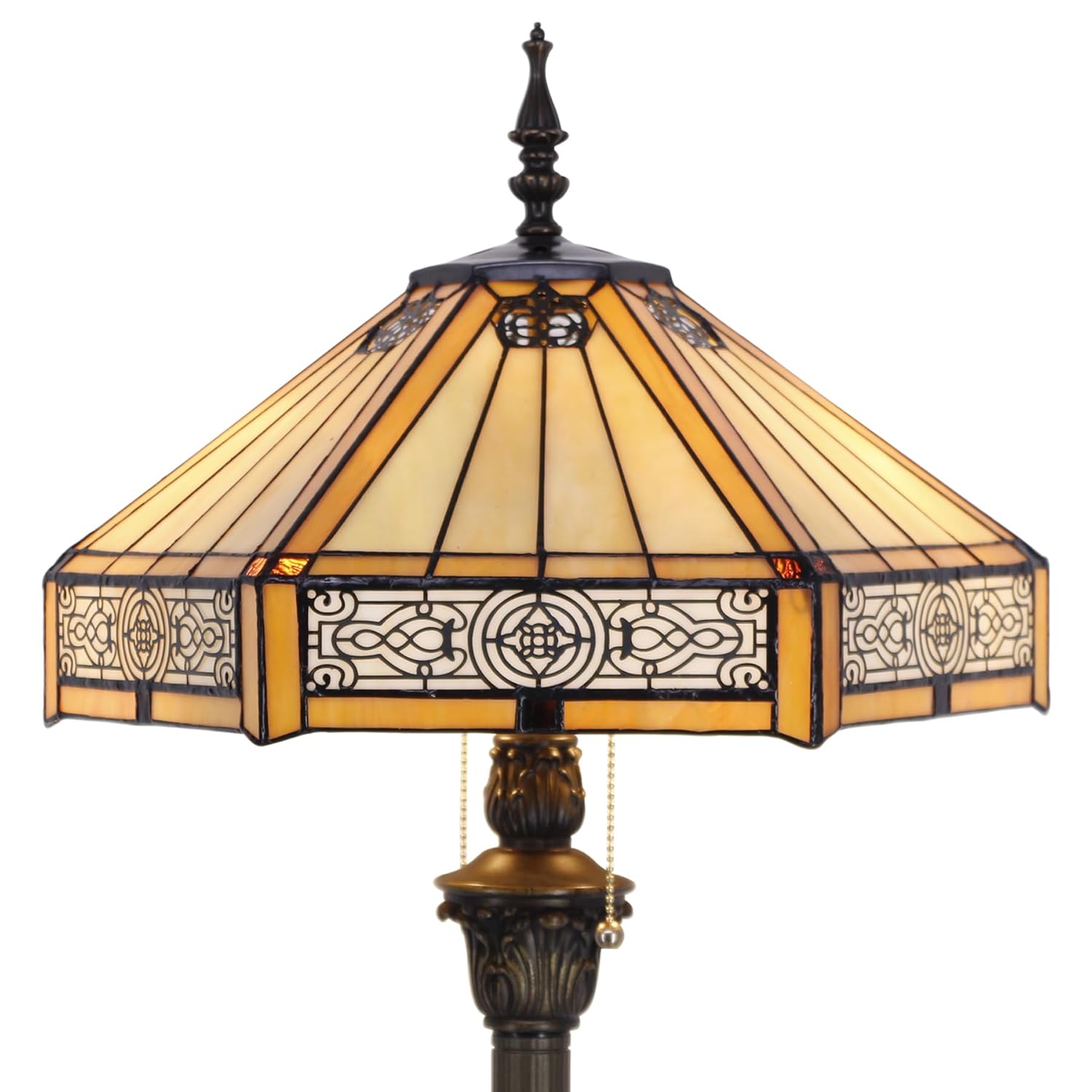 WERFACTORY Tiffany Floor Lamp Yellow Hexagon Stained Glass Mission Standing Reading Light 16X16X64 Inches Antique Pole Corner Lamp