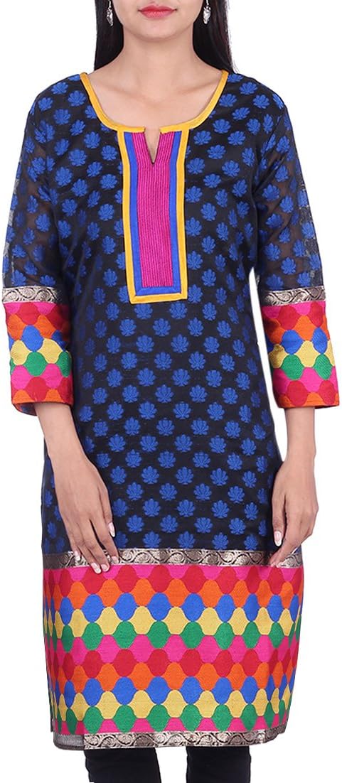 BleuIndus Women's Fashion Floral Embroidery Work Kurti
