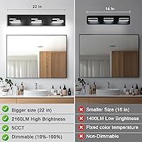 Vista 8 de Lámparas LED modernas para tocador de baño, 3 luces, 5CCT, regulables, luces de tocador negro mate para accesorios de iluminación de baño sobre