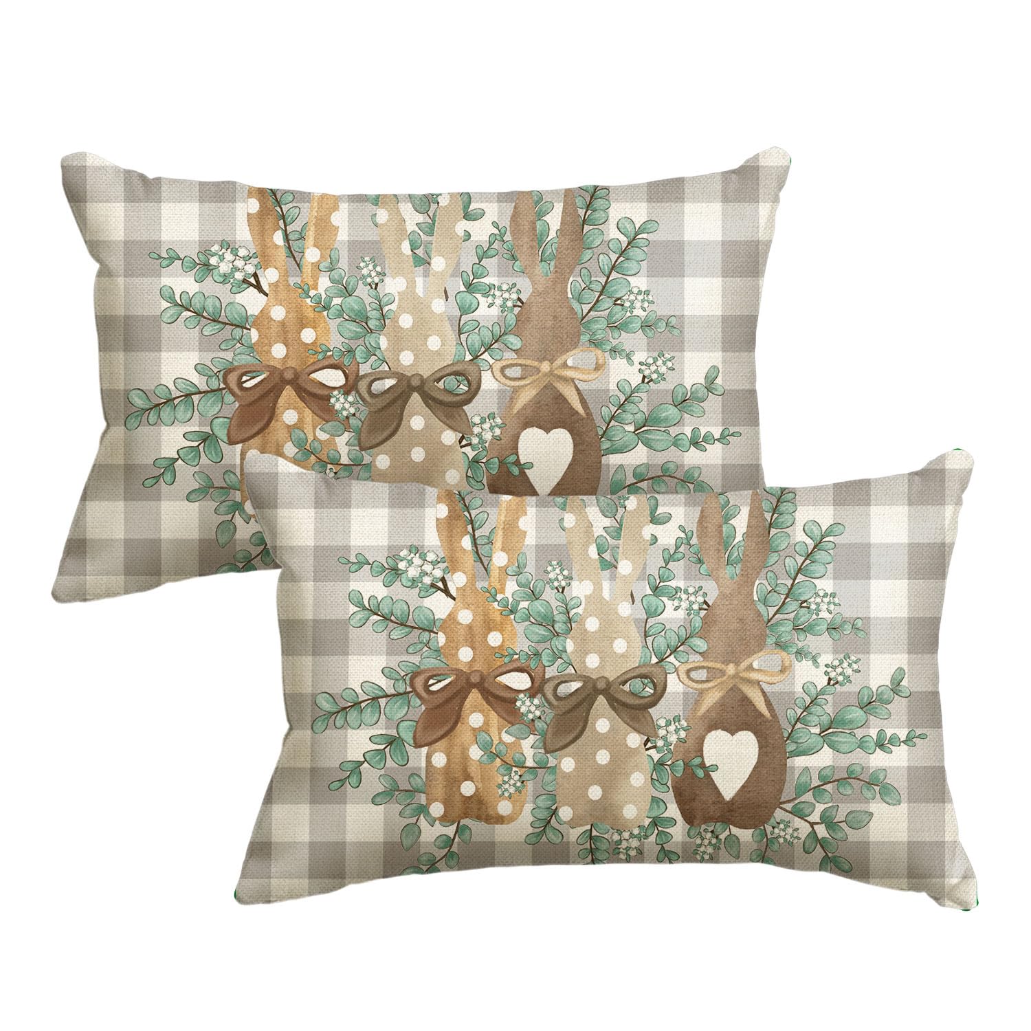 Housse de coussin lapin de Pâques gris 30x50 décoration canapé salon rectangulaire