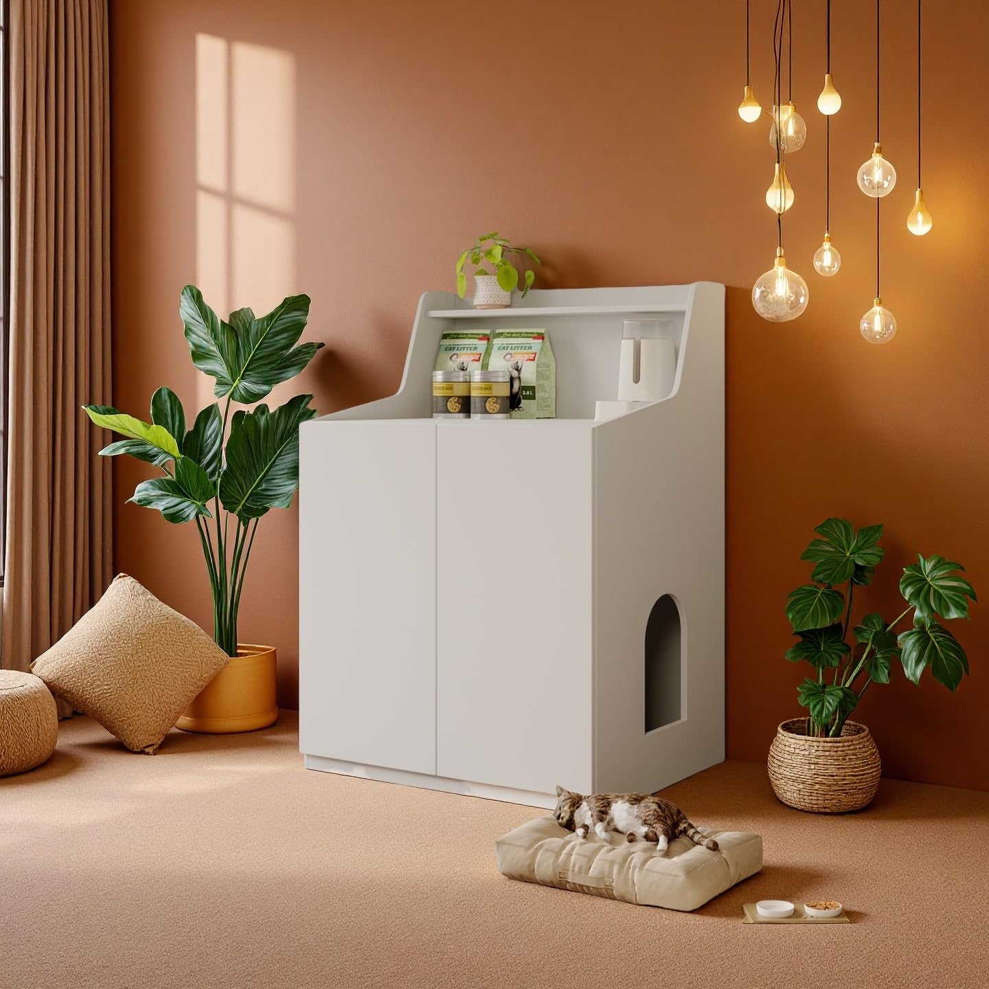 Large/Tall Cat Litter Box Enclosure Furniture, Hidden Cabinet for Self-Cleaning Litter Boxes with Storage Shelf,Furniture for Automatic Litter Boxes - image 8