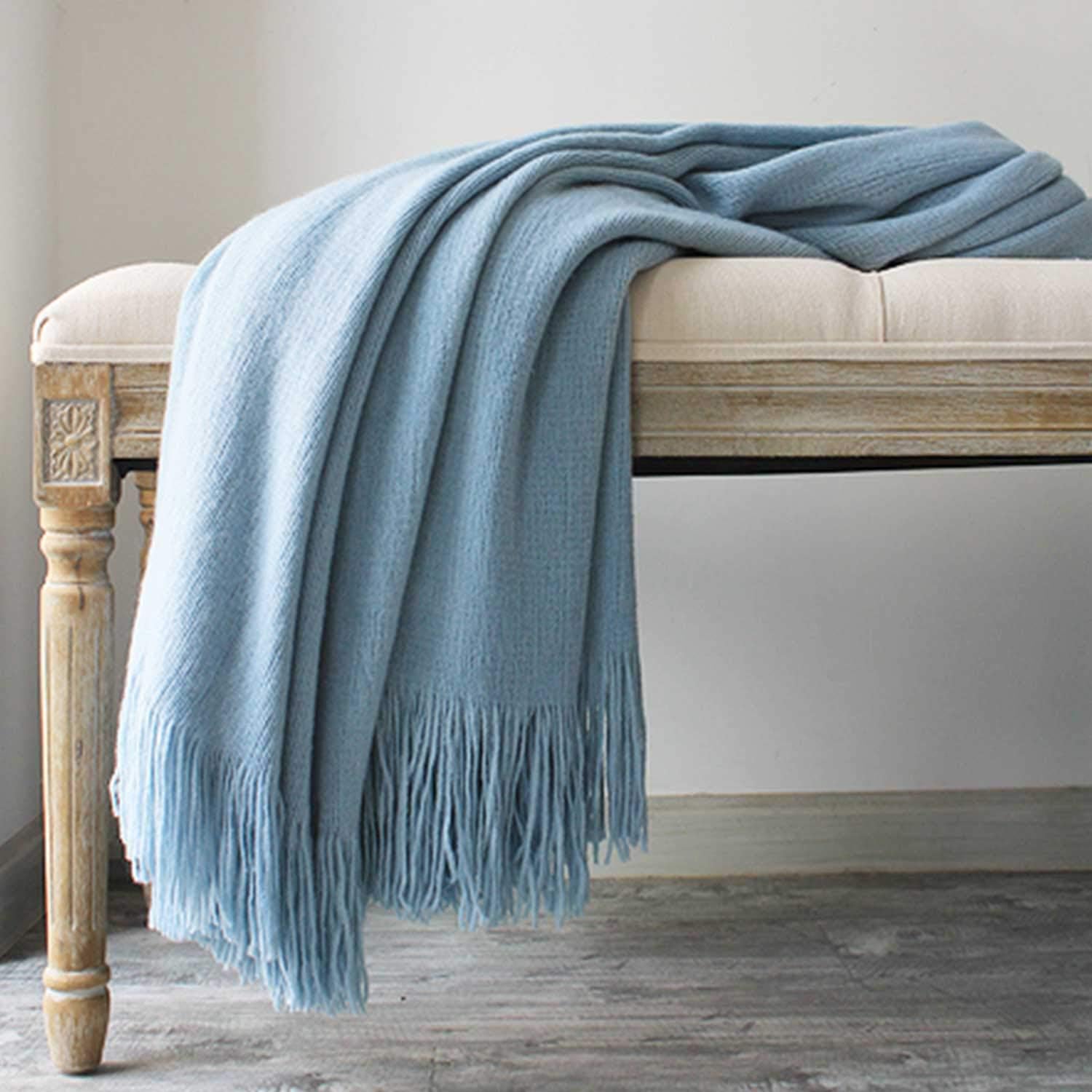 LAGHCAT Knitted Throw Blankets for Couch, Textured Soft Throw Blankets with Tassels, Warm Cozy Fluffy Lighteight Knitted Decorative Blanket for Bed Sofa Chair, 50×60 inches