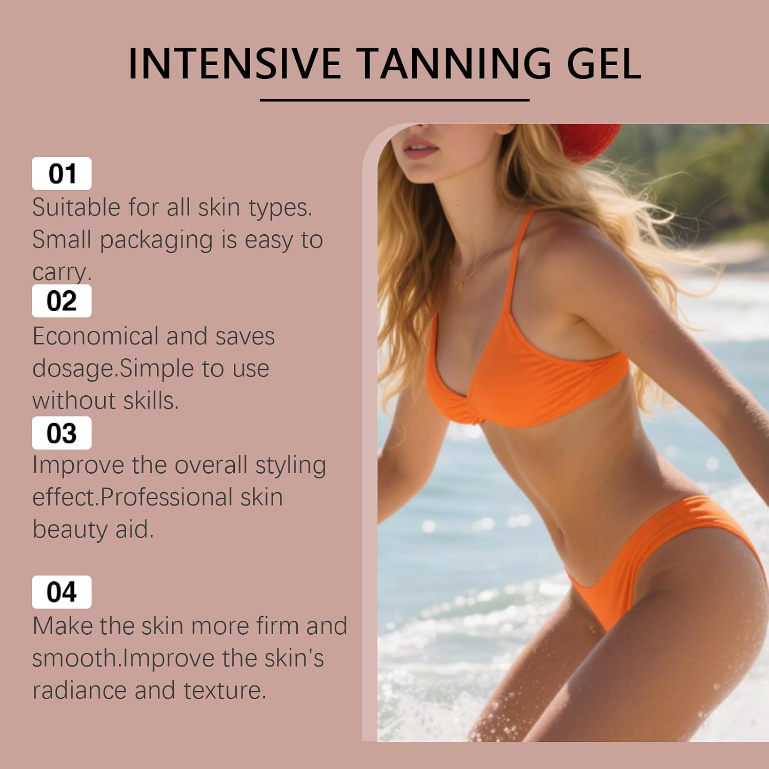 Gold Shimmer Intensive Tanning Gel with Carrot Seed Oil, Mica & Glycerin, 5.29 oz