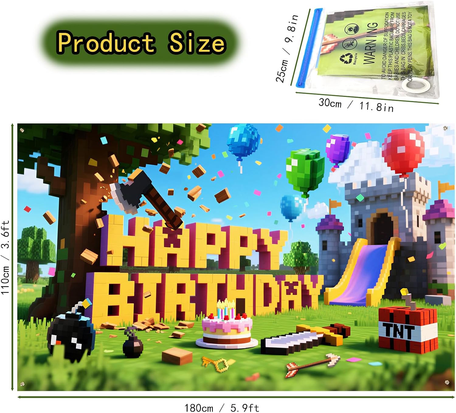 Happy Birthday Banner Pixel Birthday Decorations Pixel Theme Happy Birthday Decorations for Boys Colorful Party Backdrop for Son & Mine Fans Indoor Outdoor 5.9x3.6 ft