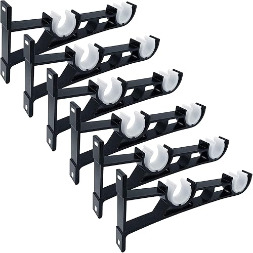Soportes dobles para barra de cortina, paquete de 6 soportes resistentes de 1 pulgada para cortinero, ganchos negros para colgar en la pared