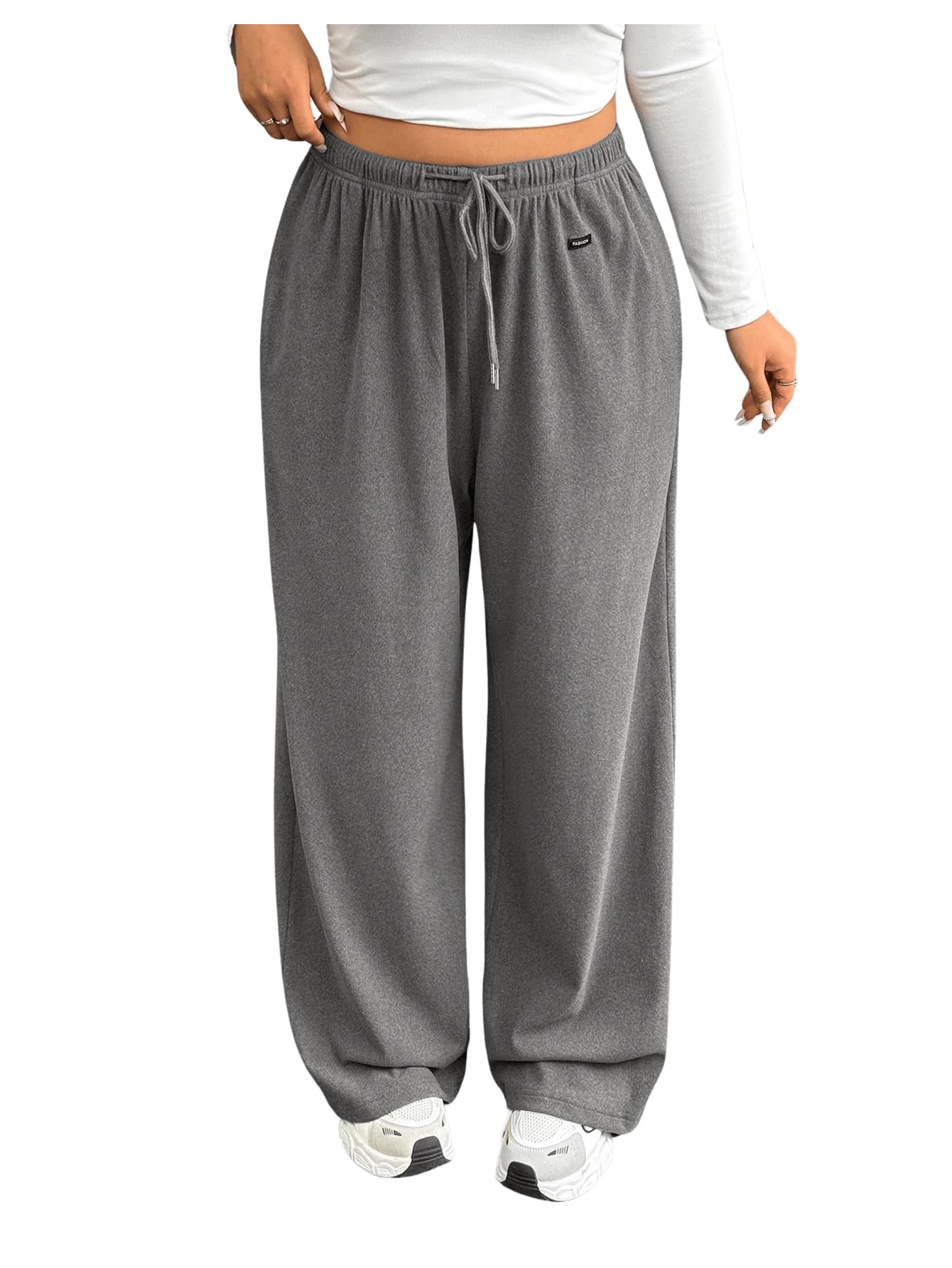 Floerns Womens Plus Size Drawstring Waist Straight Leg Loose Athletic Pants