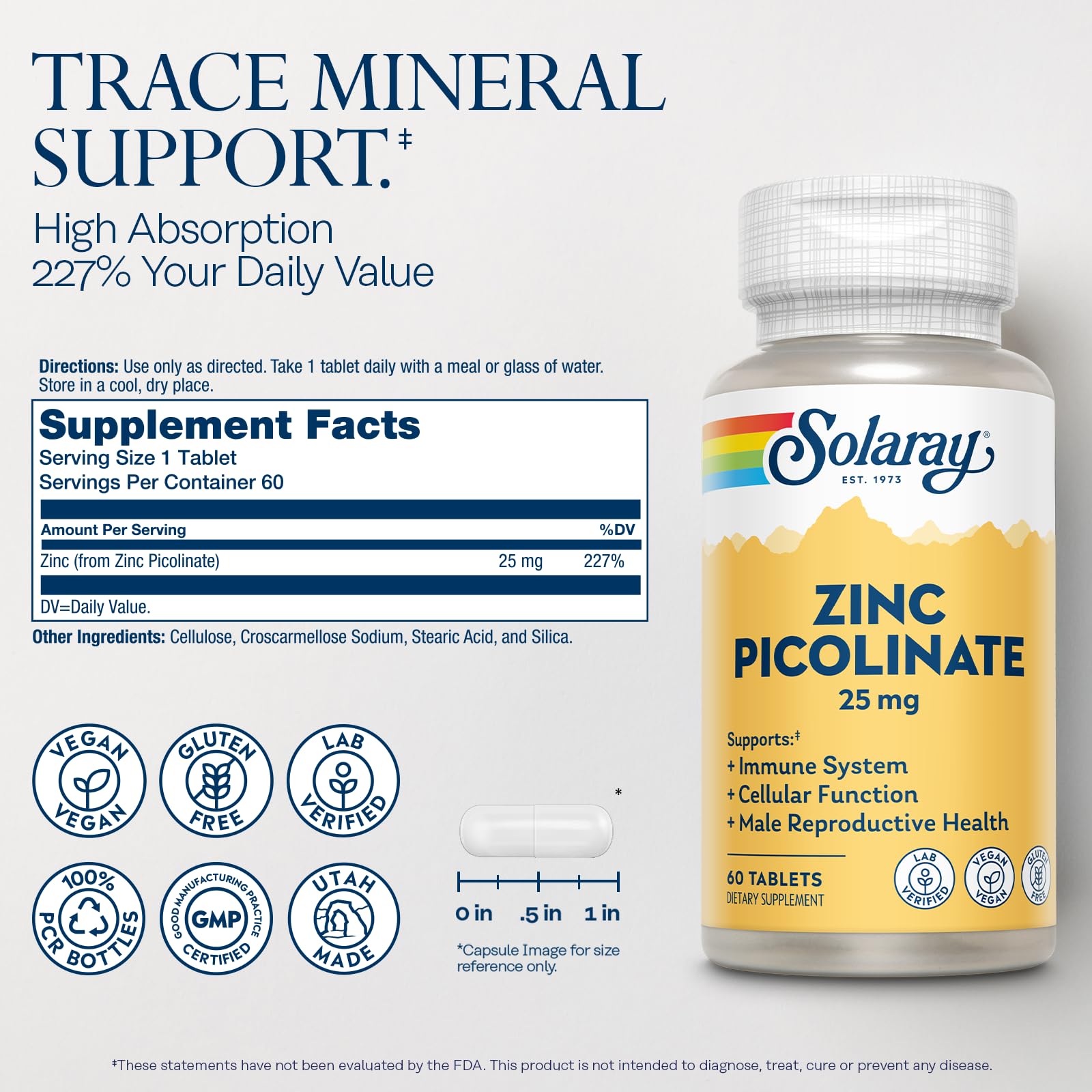 SOLARAY Zinc Picolinate 25 mg, 60 Tablets — Amazon image 2
