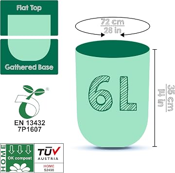 Greener Walker 25% Extra Thick Compost 6L/10L/30L Caddy Bin Liners-120 Bags Biodegradable Kitchen Food Waste Bags(6L)