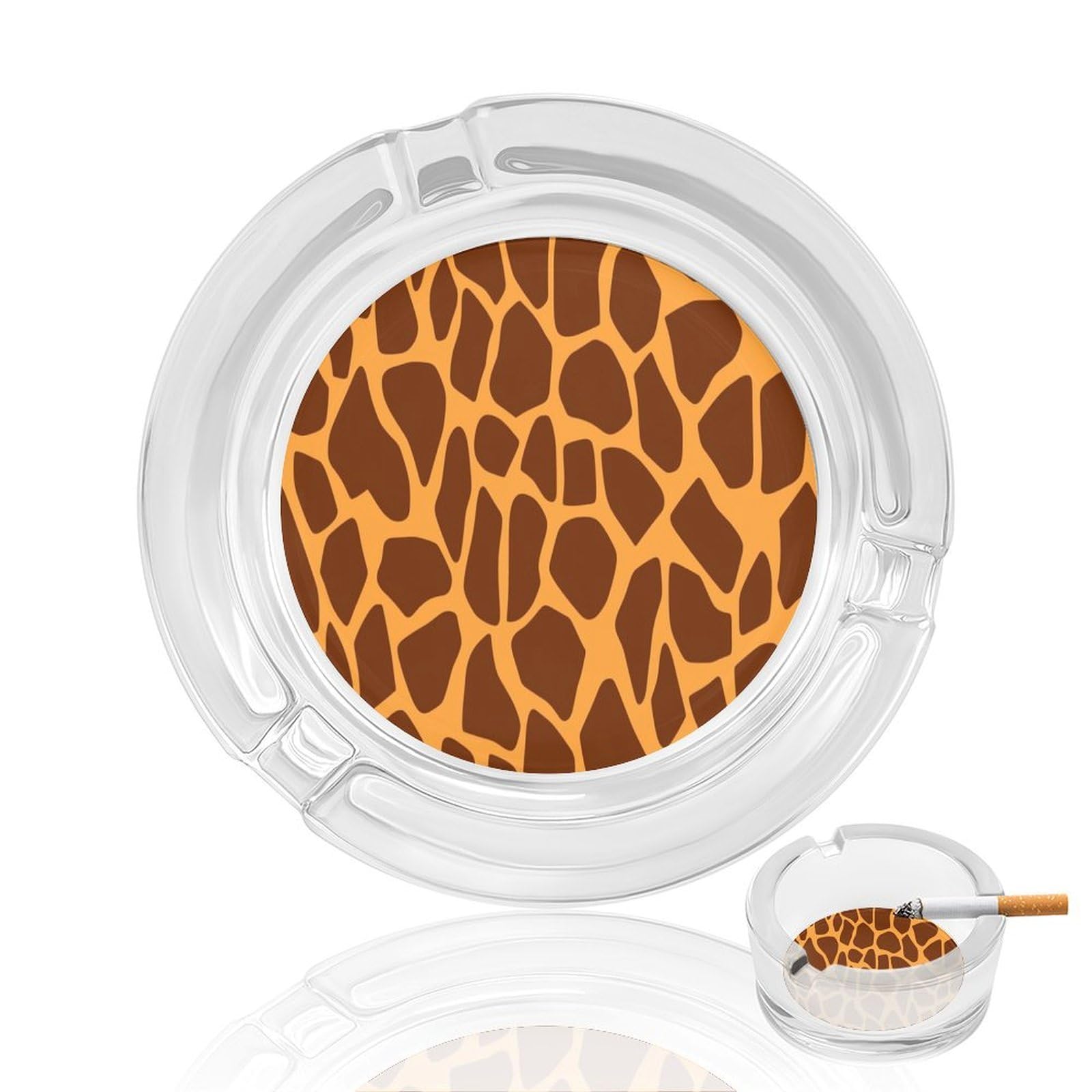 Giraffe Print Glass Ashtray for Cigarette,Cigarette Ashtray for Indoor Or Outdoor Use,Cigar ash trays case with 3 Notches-Glass Decor Gift for Men Smokers