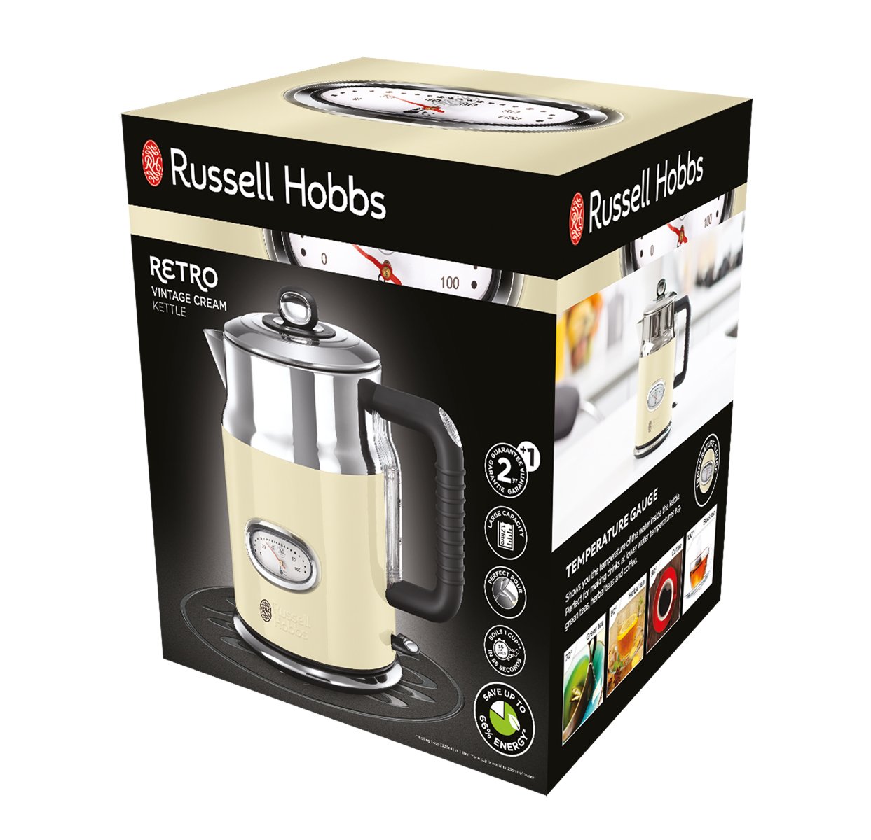 Russell Hobbs Retro 21672-70 Bollitore Elettrico, 2400 Watt, 1.7 Litri, Acciaio Inossidabile, Crema + Retro Collection Tostapane, 1300 W, Acciaio Inossidabile, 2 Scomparti, Crema