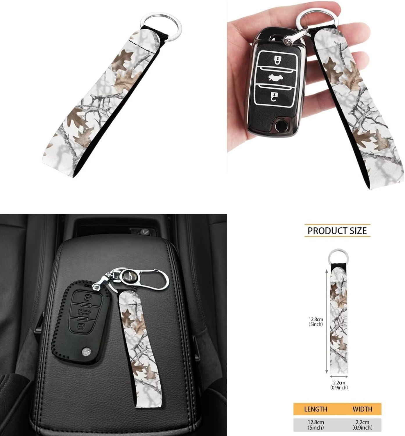 Howilath White Hunting Camo Forest Auto Seats Protector 8-Piece with Front Back Seat Covers + Steering Wheel Cover + Seat Belt Pads + Keychain Accessories Interior Decor