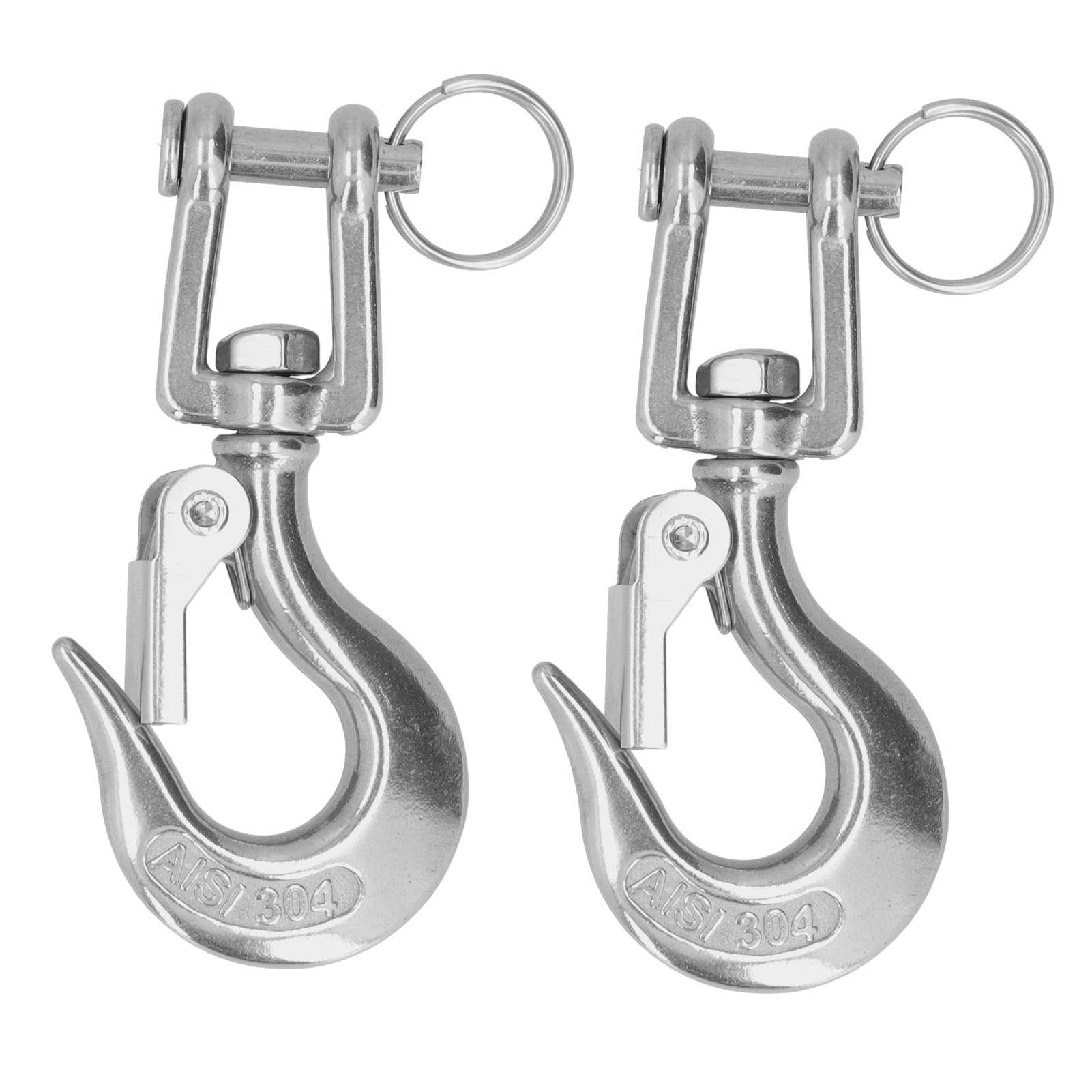 2er Set Edelstahl Hebehaken Typ Clevis mit Sicherheitsverriegelung – 304 Edelstahl, drehbar, für Krane und Hebetechnik im Industrie und Transportbereich (1/2 (1500 kg))