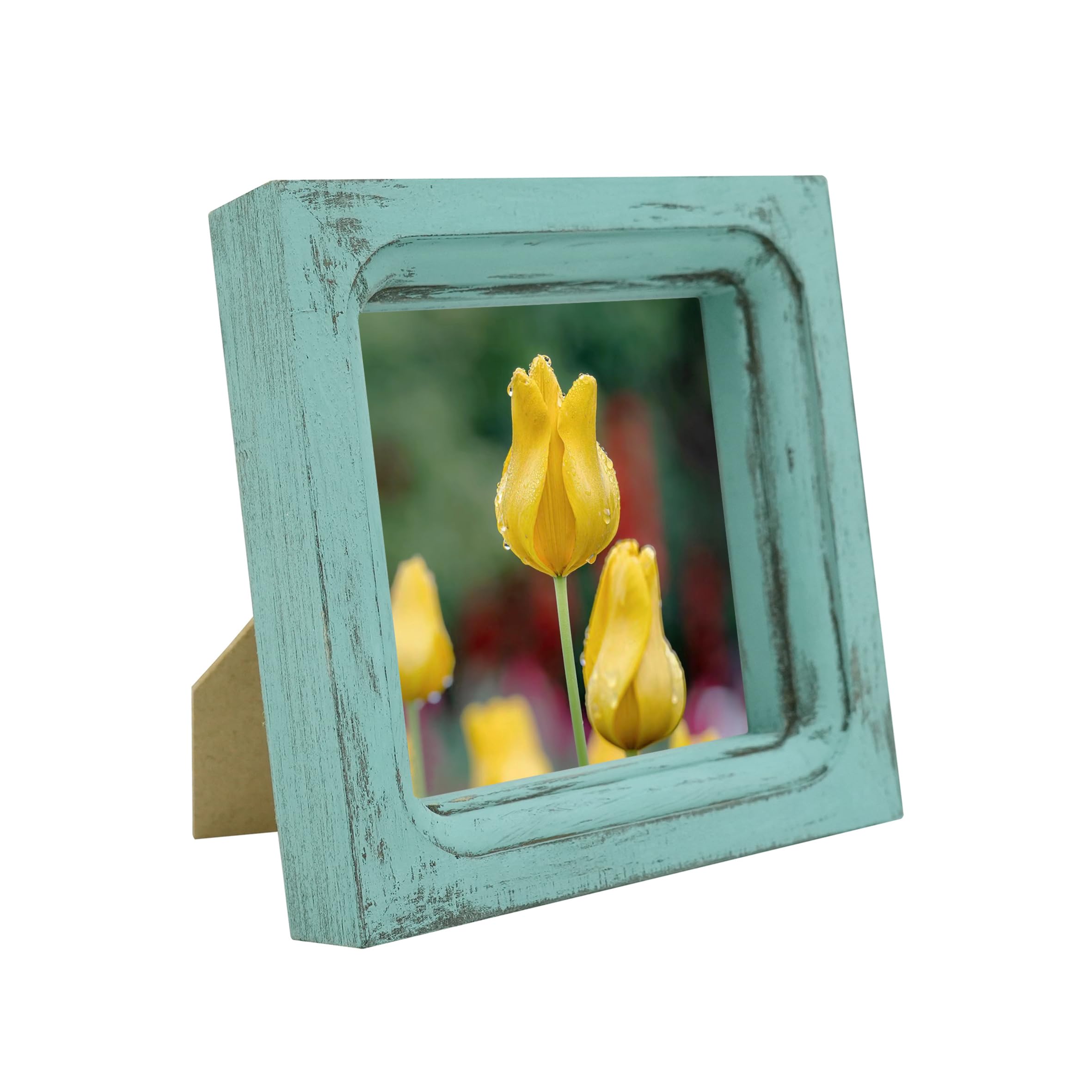 Cadre photo de 10,2x10,2 cm en bois bleu vieilli pour deco de table et mur