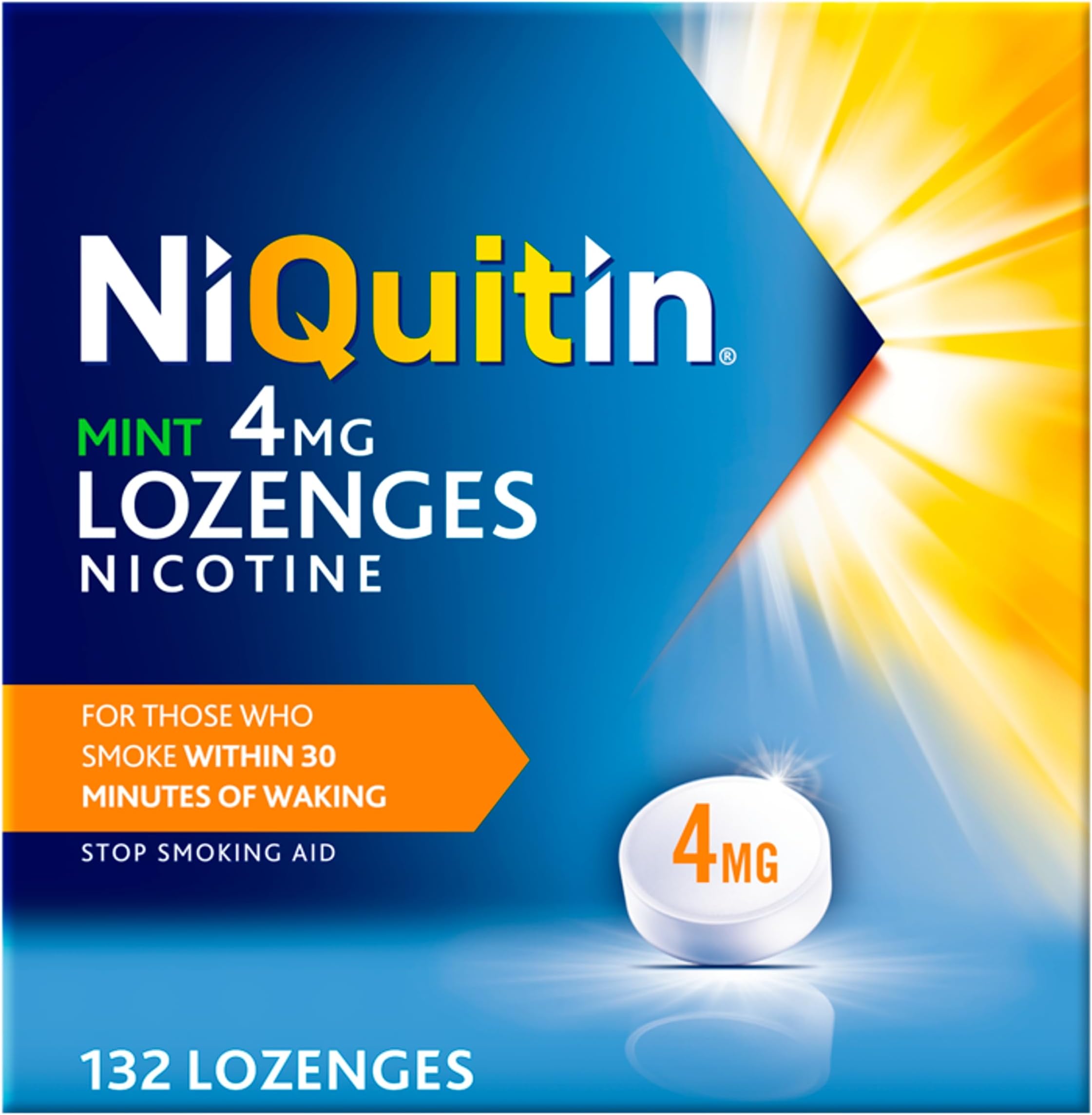 NiQuitin 4mg Nicotine Lozenges - Mint Flavour (132) - Fast, Effective Craving Relief - Stop Smoking Aids for Taking at Home Or On The Go - for Help Quitting Or Reducing Smoking