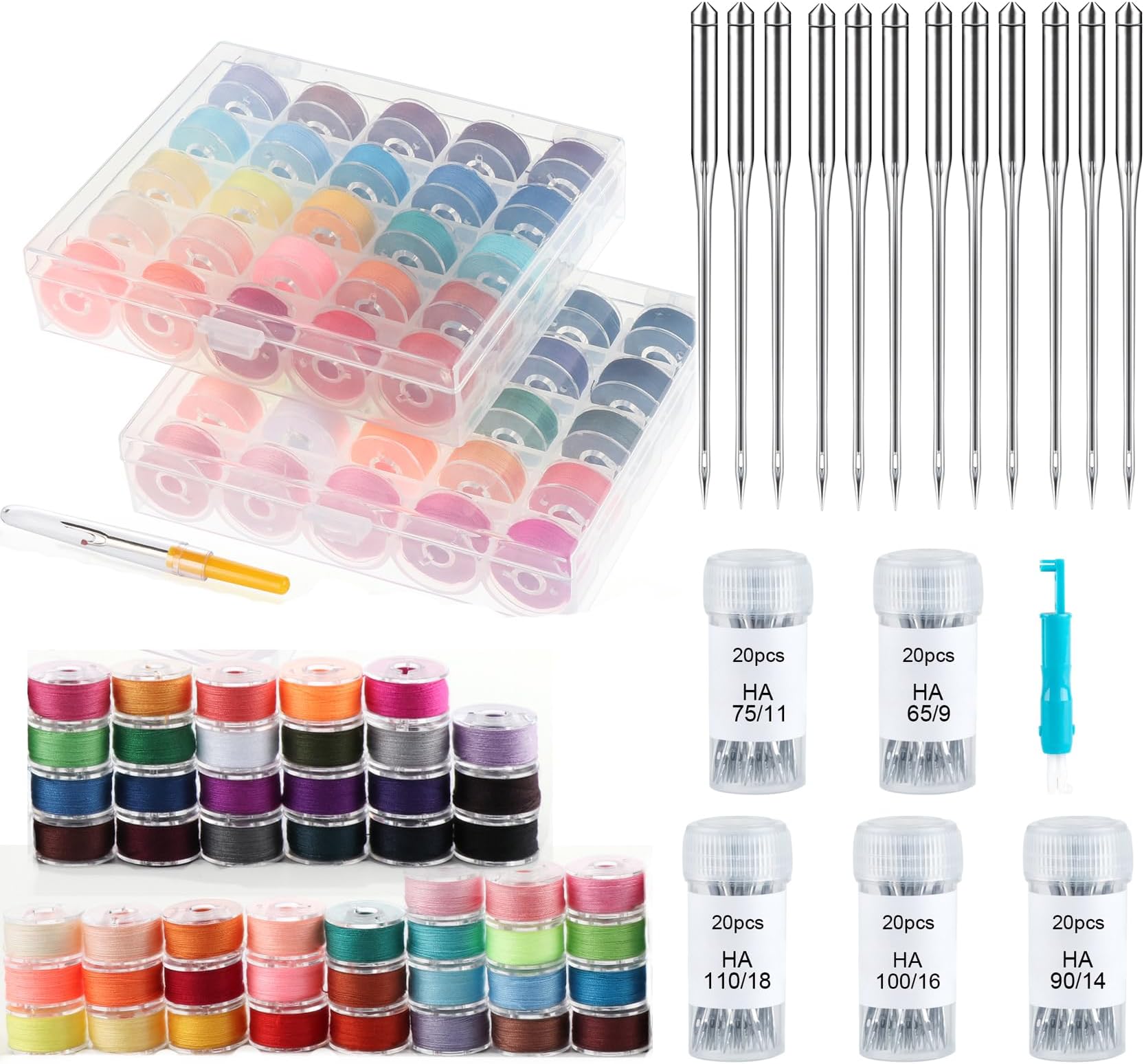 ilauke50 Pcs Bobbins Sewing Thread with Case & 100 PCS Sewing Machine Needles