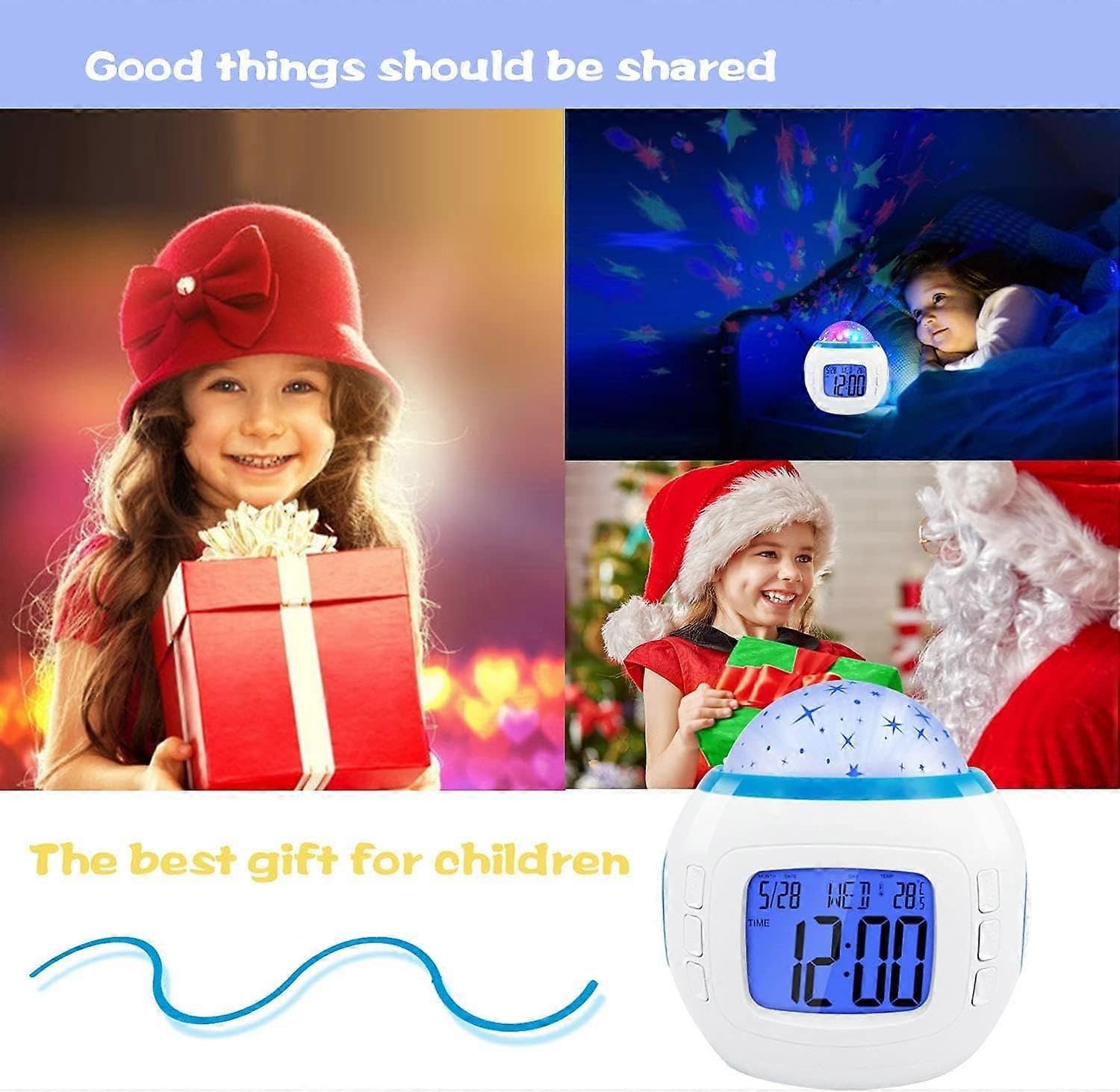 Dww-LED - Reloj despertador con luz musical para niños y niñas de 3 a 10 años, regalo de cumpleaños de Navidad para niños