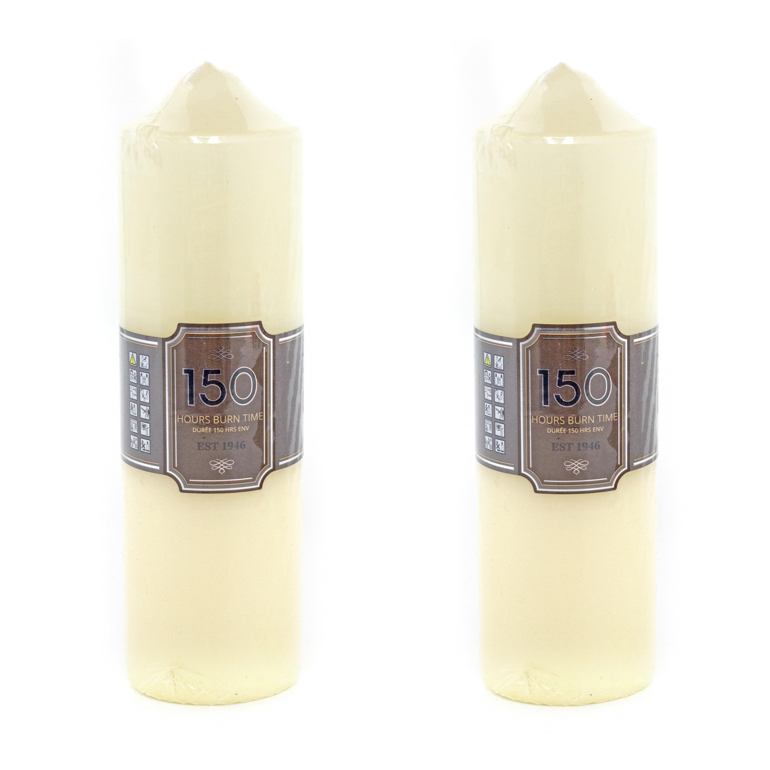 OnlineStreet Church Pillar Candles - Unscented Overdipped White Candles with Long Burning Times of 150 Hours, 24 cm Tall (Pack of 2), 7 cm