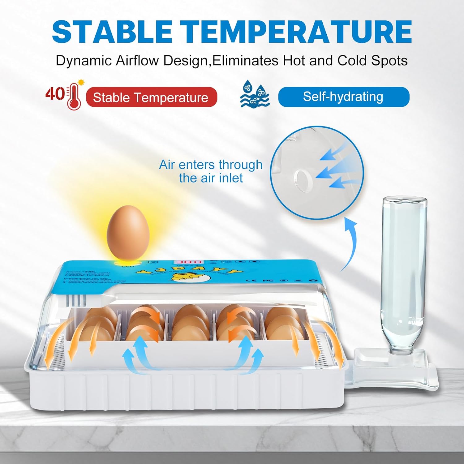 Incubators for Hatching Eggs 15-35 Eggs Incubator with Automatic Egg Turning and ℉Temperature Display LED Candler Poultry Incubator for Hatching Chicken Duck and Quail Incubator (Blue)