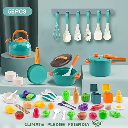 Miniatura 2 de 56 piezas de mini accesorios de cocina para niños, juego de cocina de simulación con utensilios de cocina, vajilla y 2 juegos de frutas, regalo de